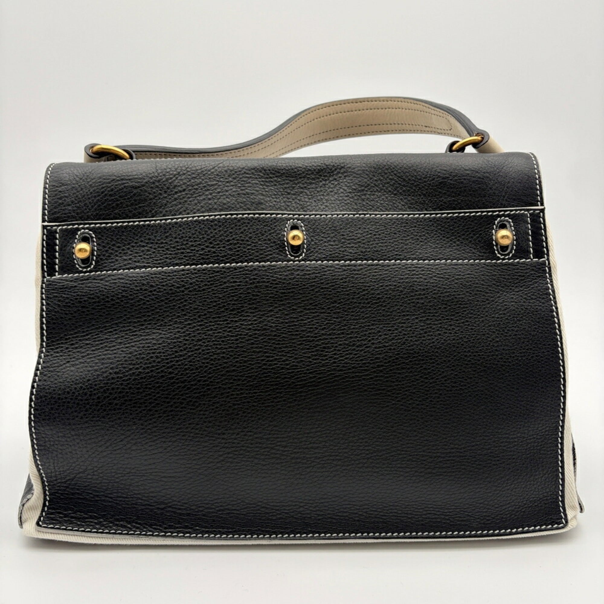 Yves Saint Laurent Black White Leather Canvas Handbag (Pre-Owned)