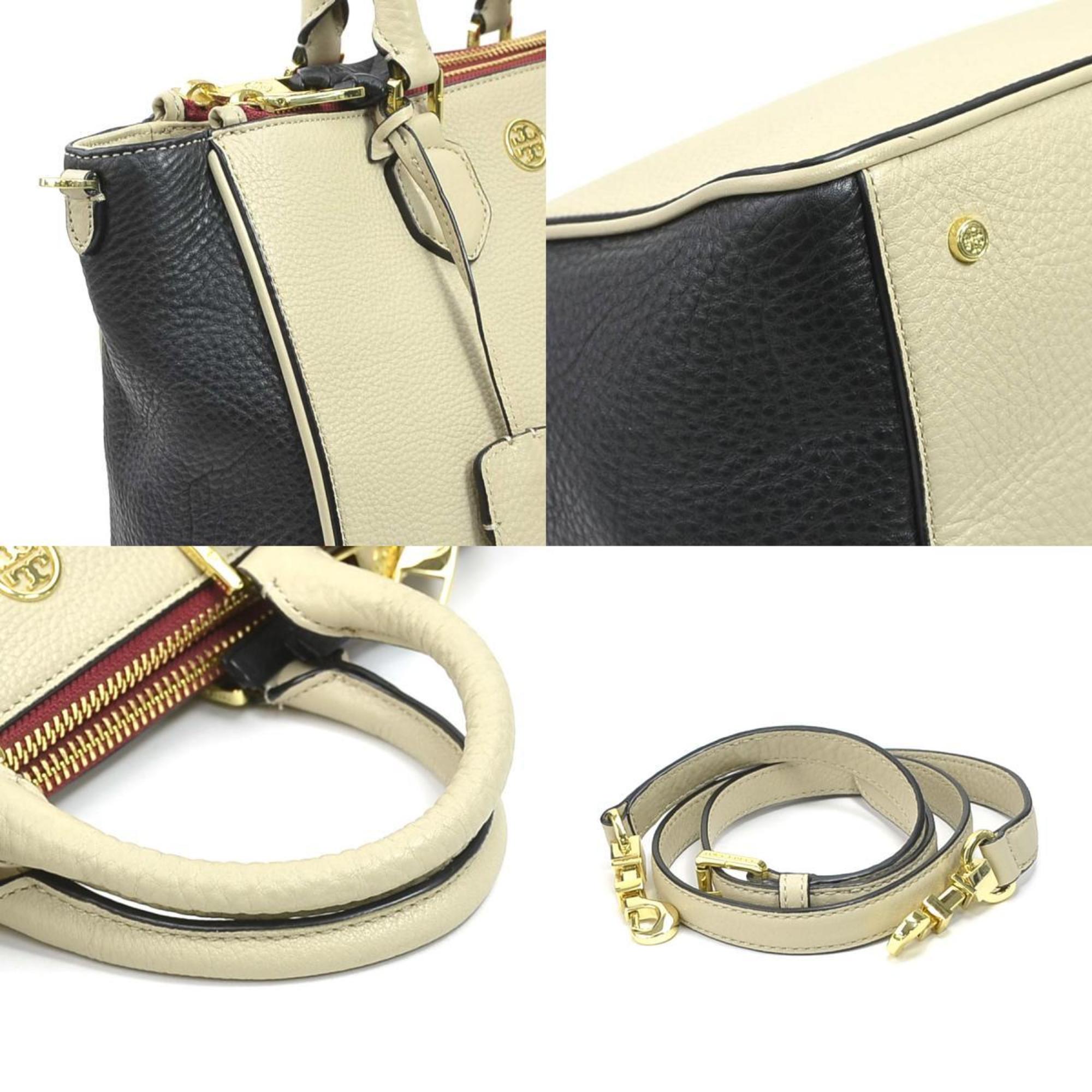 Tory Burch Beige Black Leather Handbag Shoulder Bag (Pre-Owned)