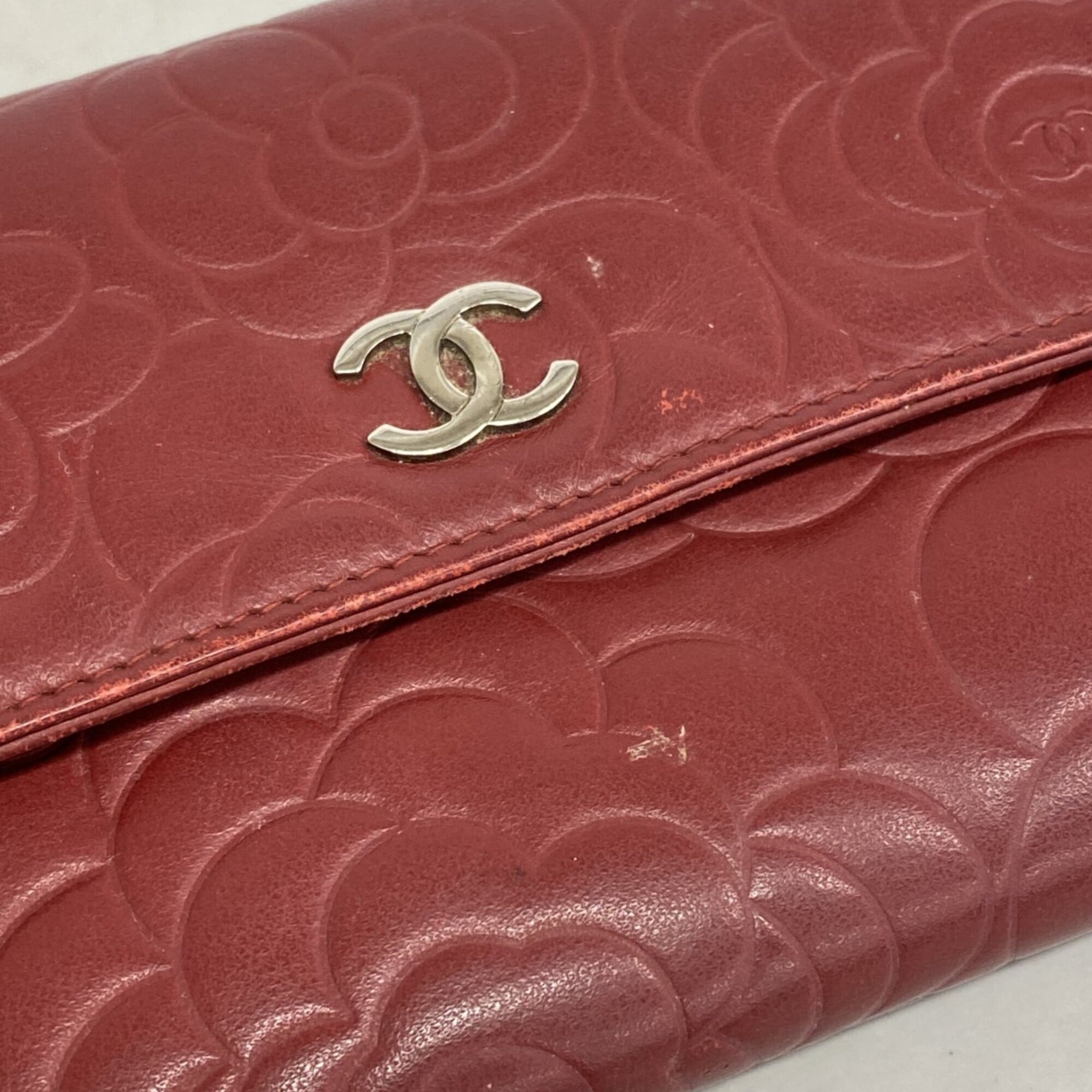 Chanel Bordeaux Leather Long Wallet (Bi-Fold) (Pre-Owned)