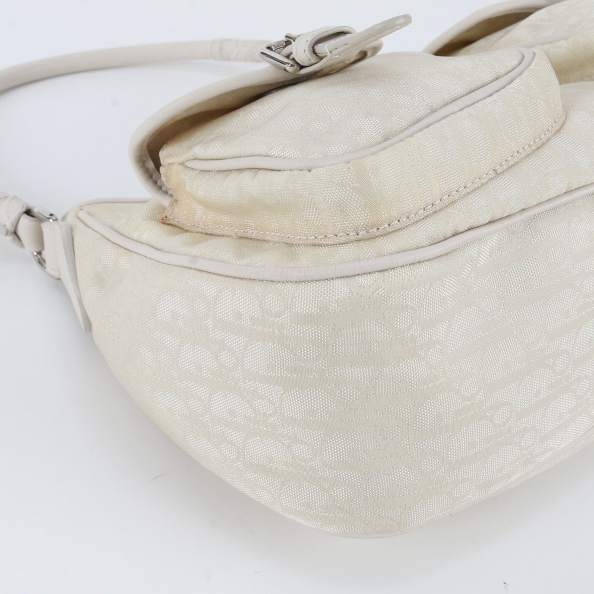 Christian Dior White Leather Nylon Handbag Shoulder Bag Tote Bag (Pre-Owned)