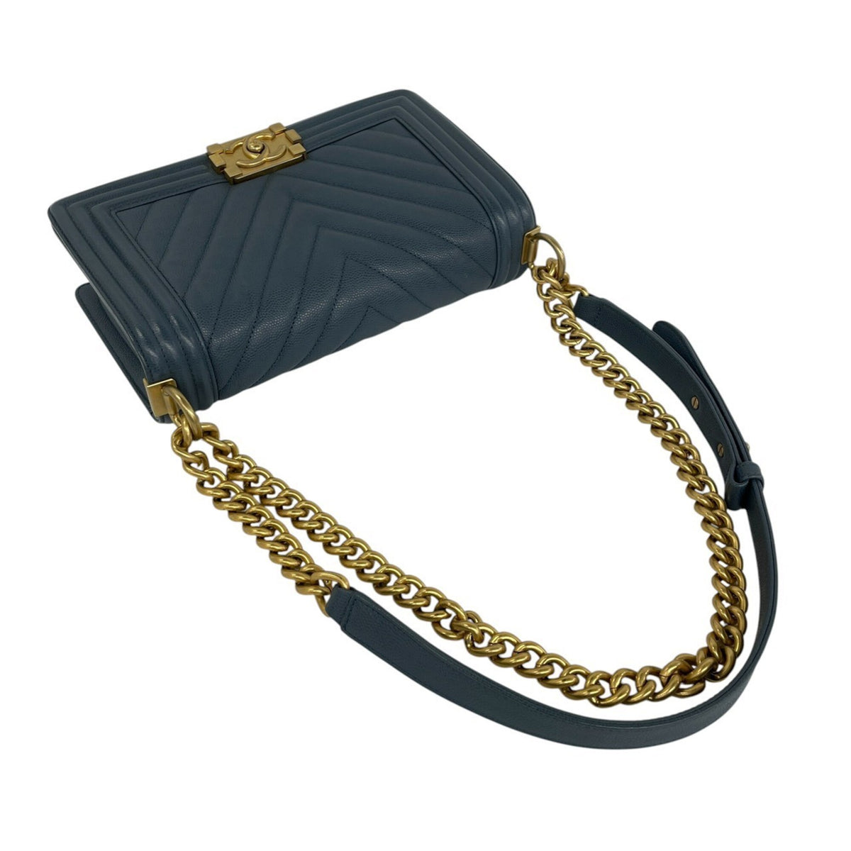 Chanel Blue Grained Calfskin Shoulder Bag (Pre-Owned)