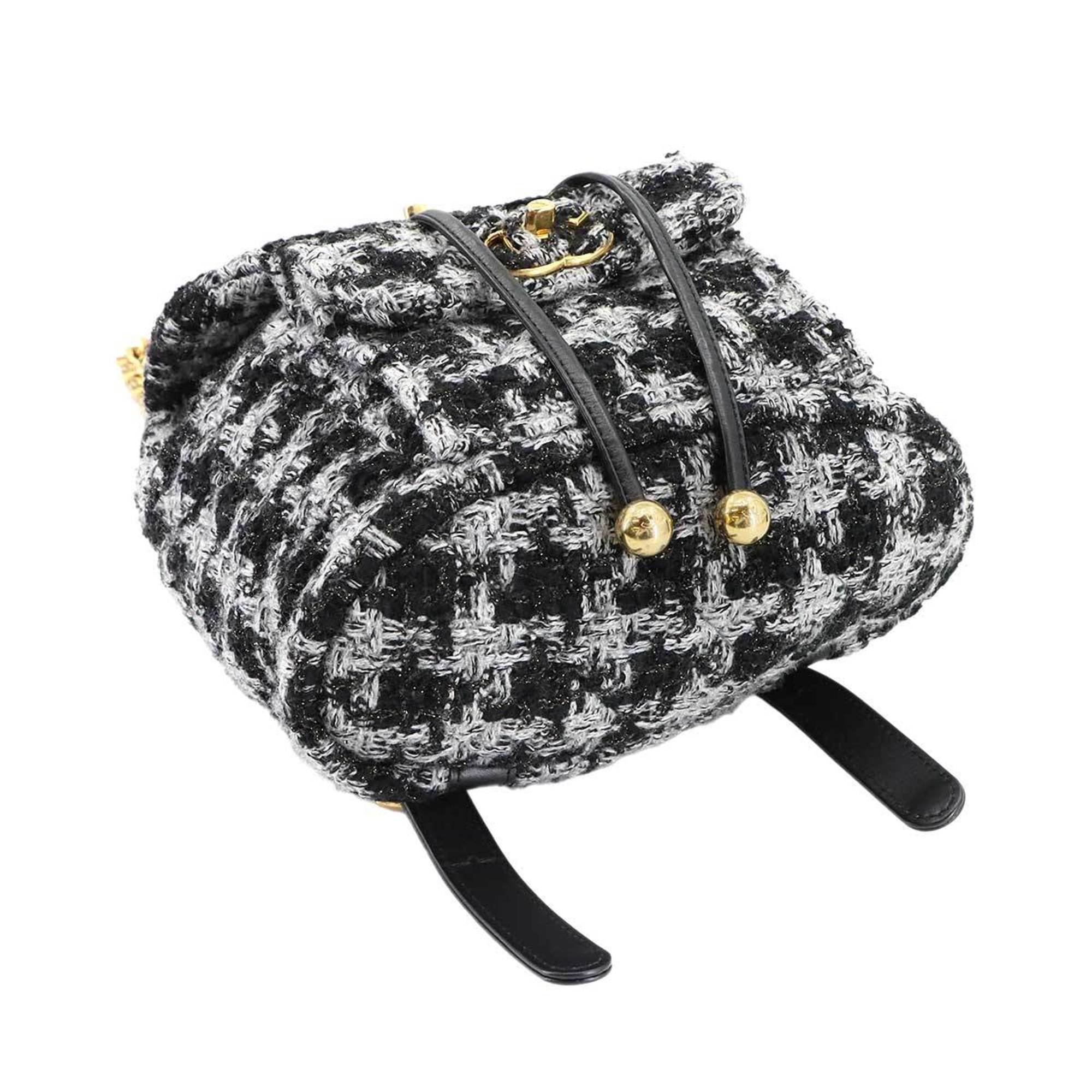 Chanel Black Gray Tweed Leather Backpack (Pre-Owned)