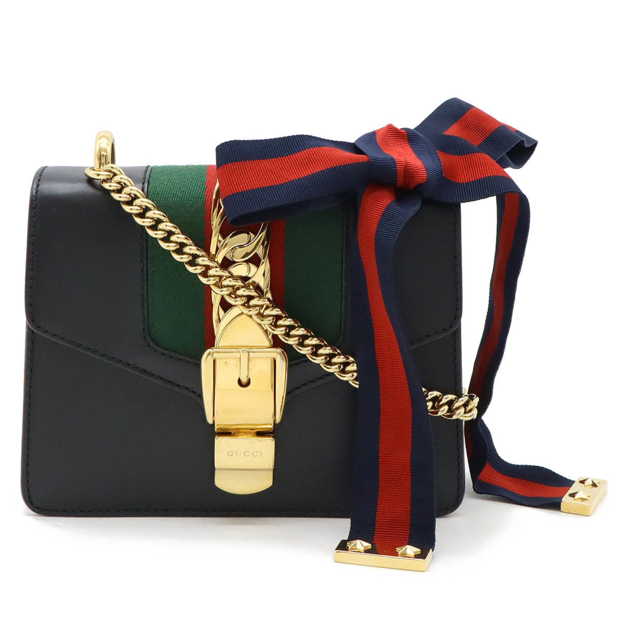 Gucci Black Green Red Color Leather Pochette Shoulder Bag (Pre-Owned)