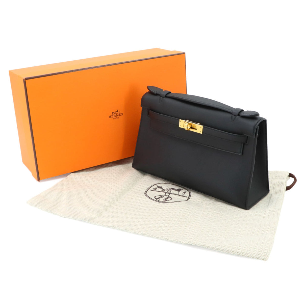 Hermes Kelly Black Swift Leather Handbag (Pre-Owned)