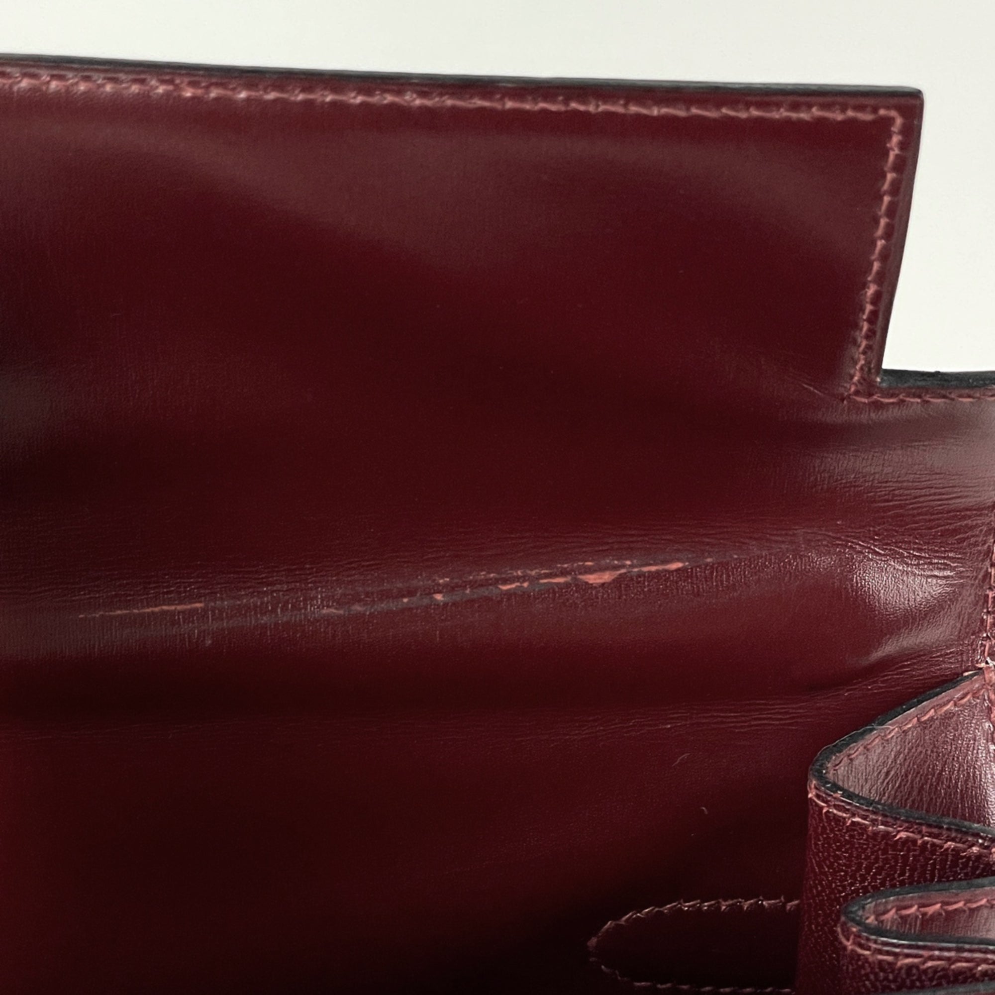 Hermes Kelly Rouge H Box Calf Leather Handbag (Pre-Owned)