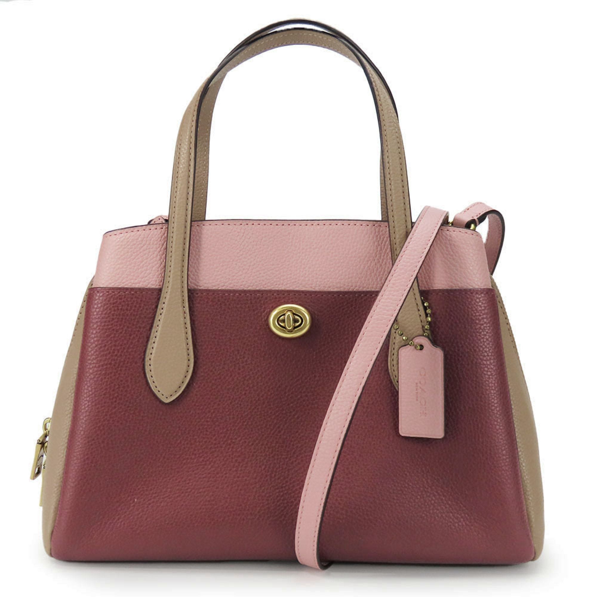 Coach Beige Multi-Color Pink Wine Leather Handbag (Pre-Owned)