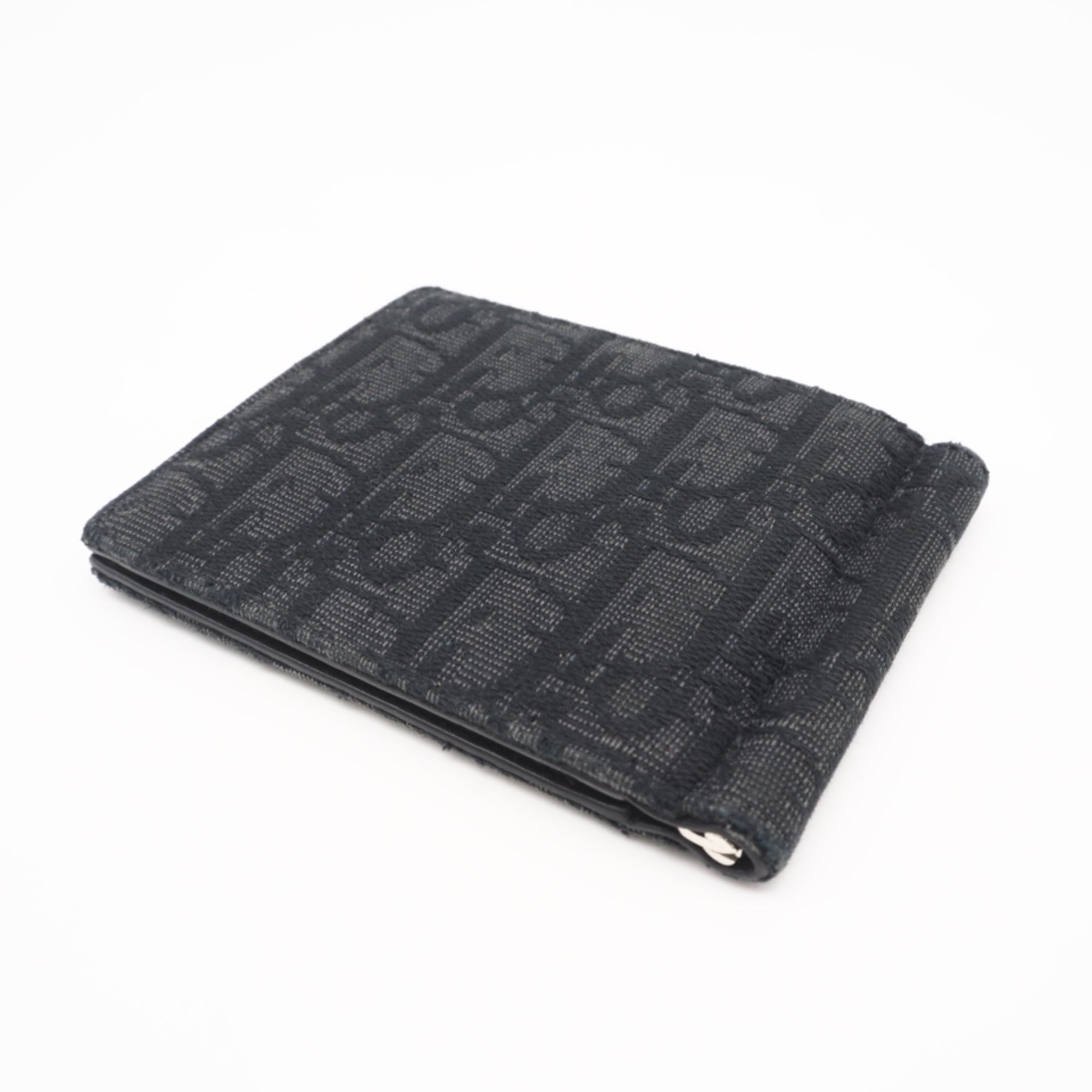 Christian Dior Black Gray Canvas Leather Money Clip (Pre-Owned)