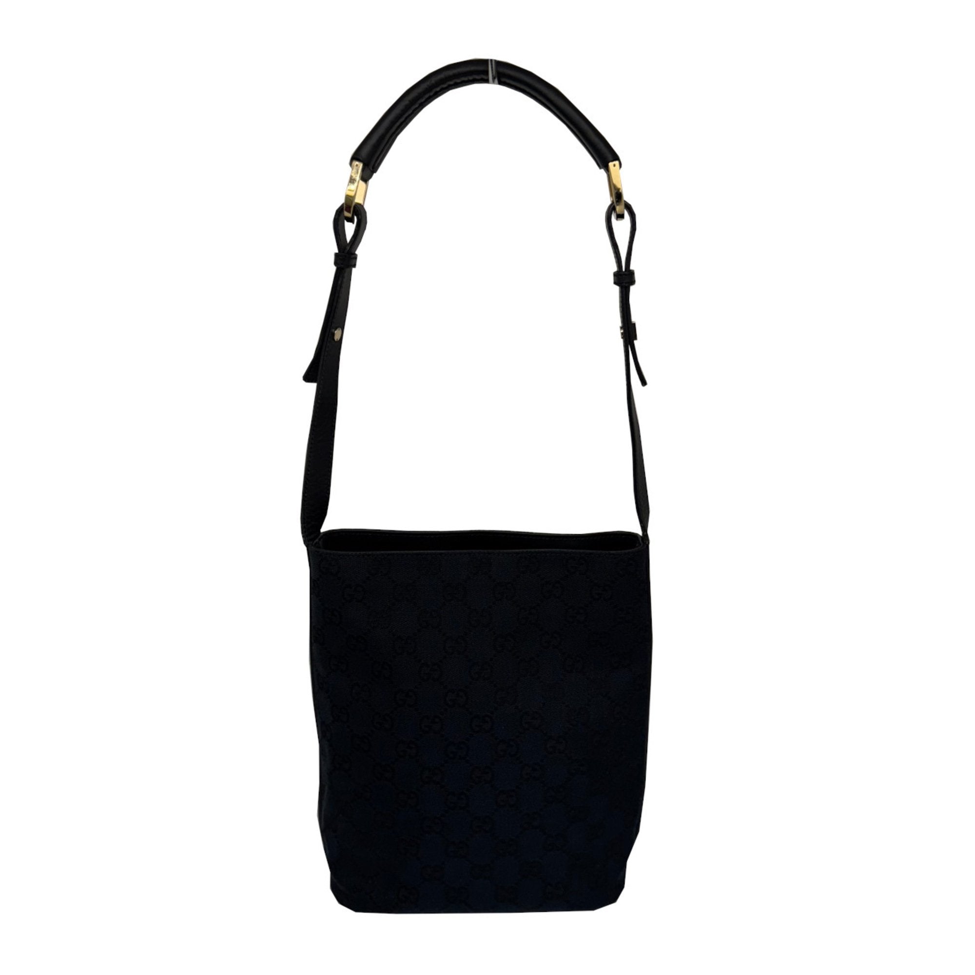 Gucci Black Gg Canvas Leather Shoulder Bag (Pre-Owned)