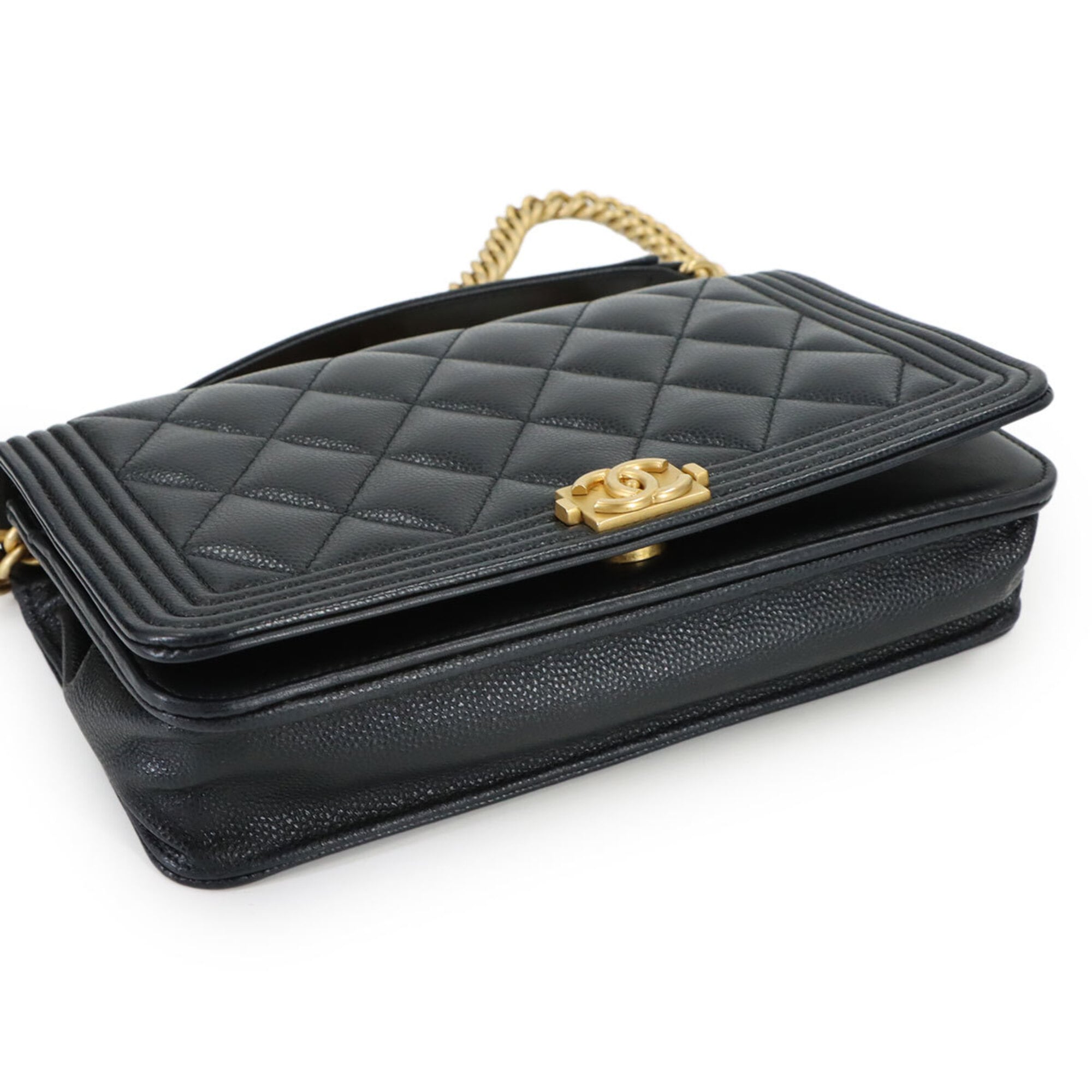 Chanel Black Grained Calfskin Chain/Shoulder Wallet (Pre-Owned)
