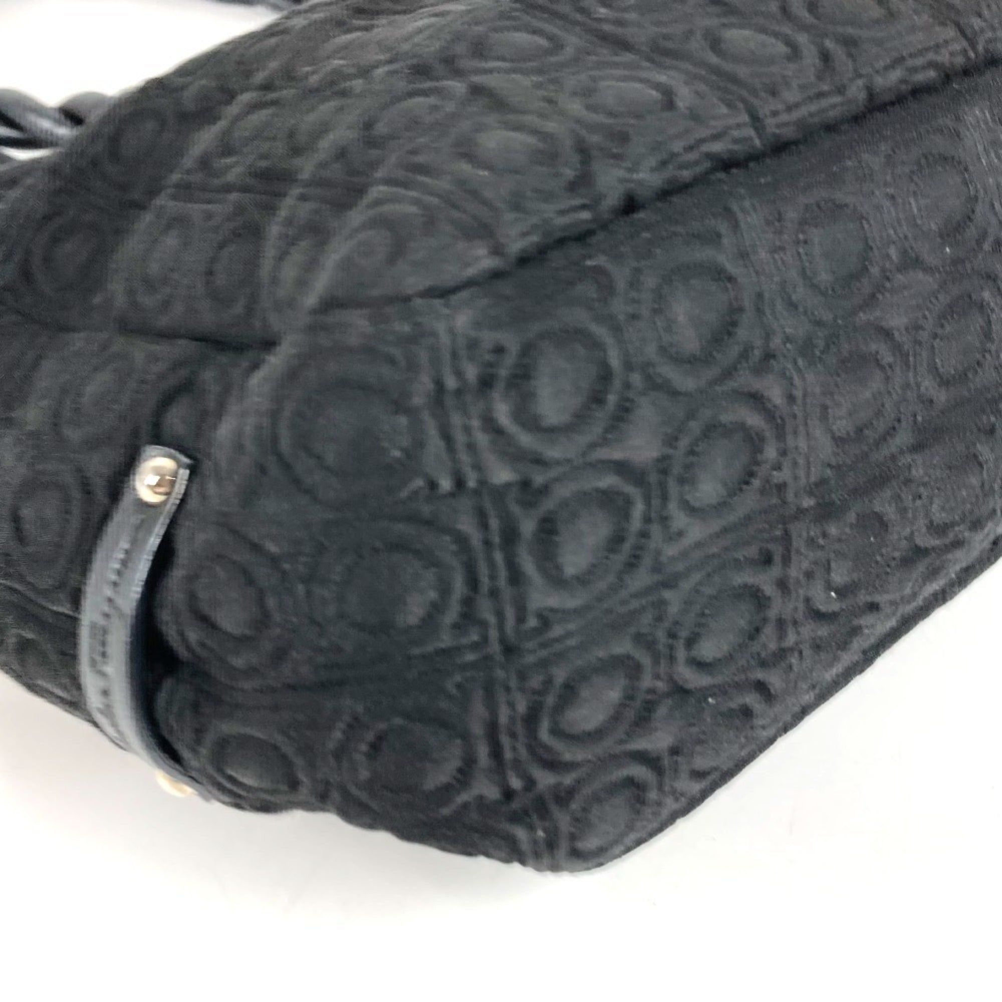 Salvatore Ferragamo Black Nylon Canvas Leather Shoulder Bag Tote Bag (Pre-Owned)