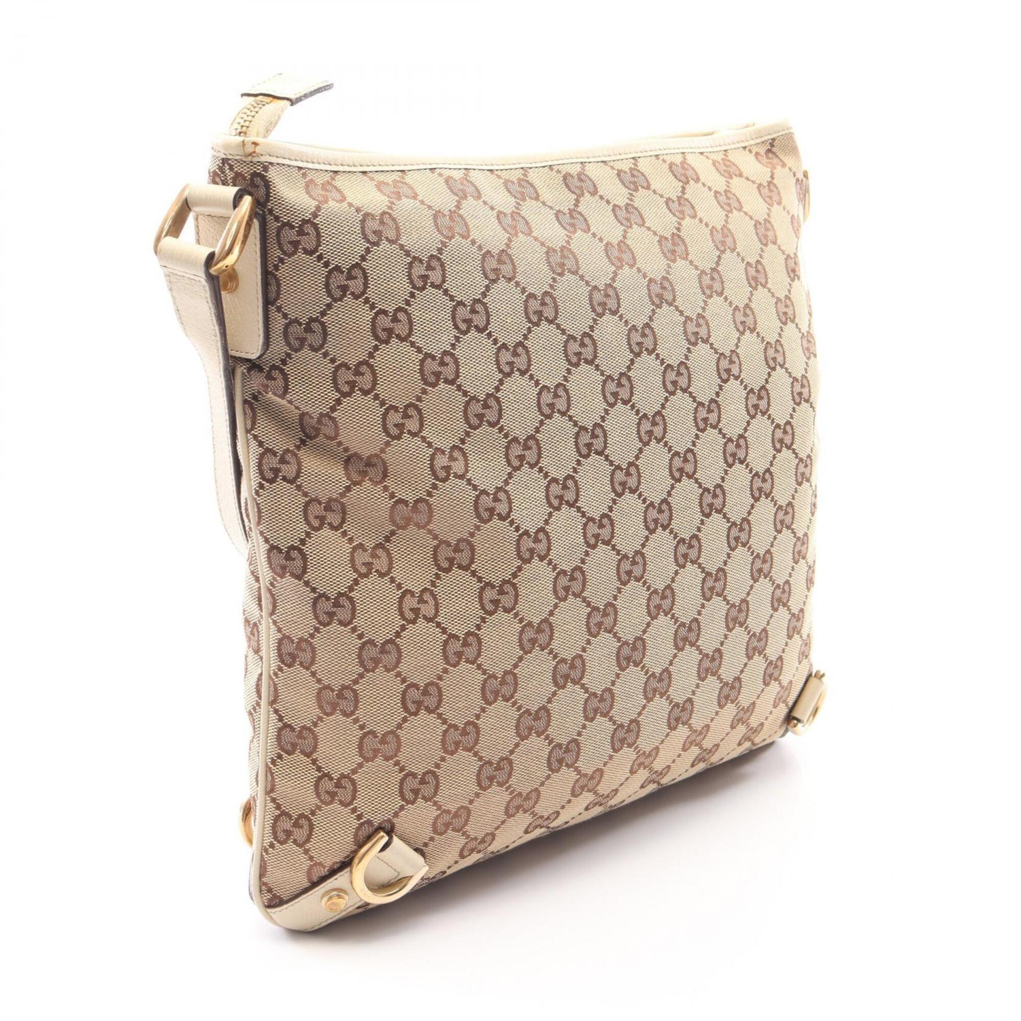 Gucci Beige Ivory Canvas Leather Shoulder Bag (Pre-Owned)