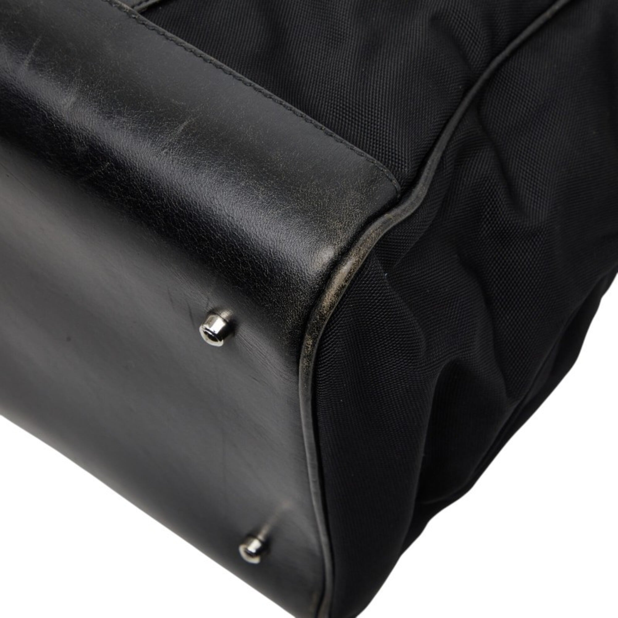 Gucci Black Nylon Canvas Leather Handbag Tote Bag (Pre-Owned)