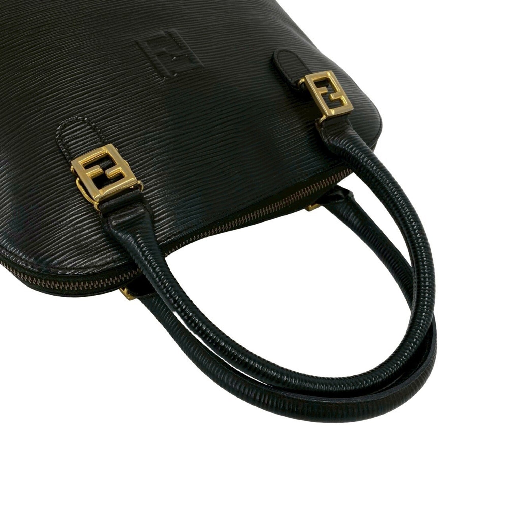 Fendi Black Leather Handbag Tote Bag (Pre-Owned)