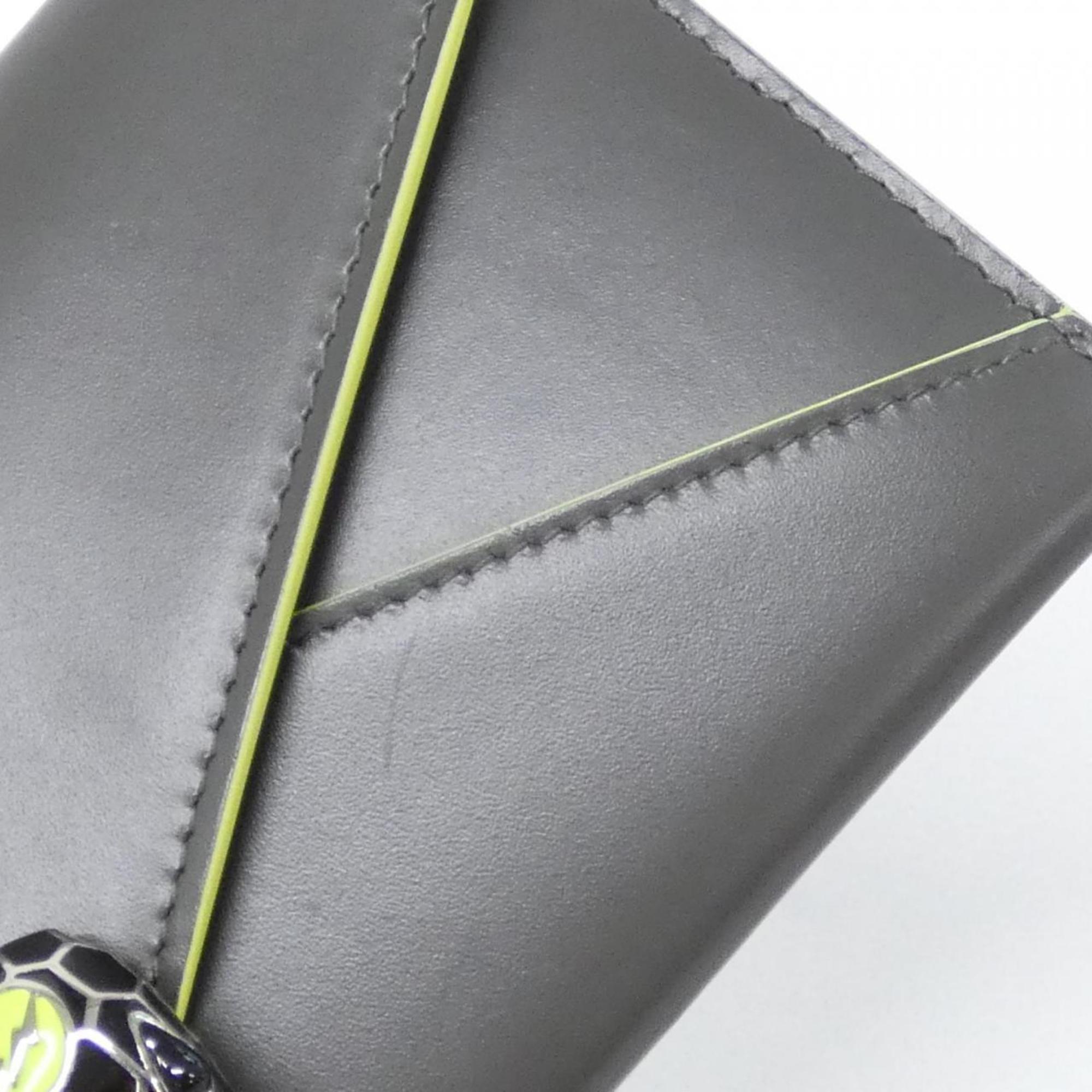 Bvlgari Gray Green Leather Long Wallet (Bi-Fold) (Pre-Owned)