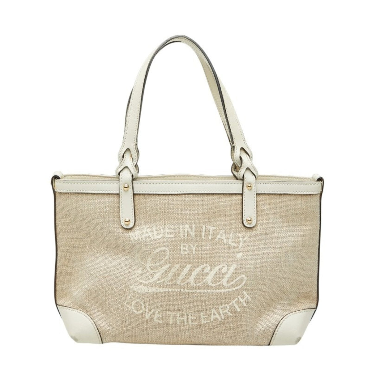 Gucci Beige White Canvas Leather Shoulder Bag Tote Bag (Pre-Owned)