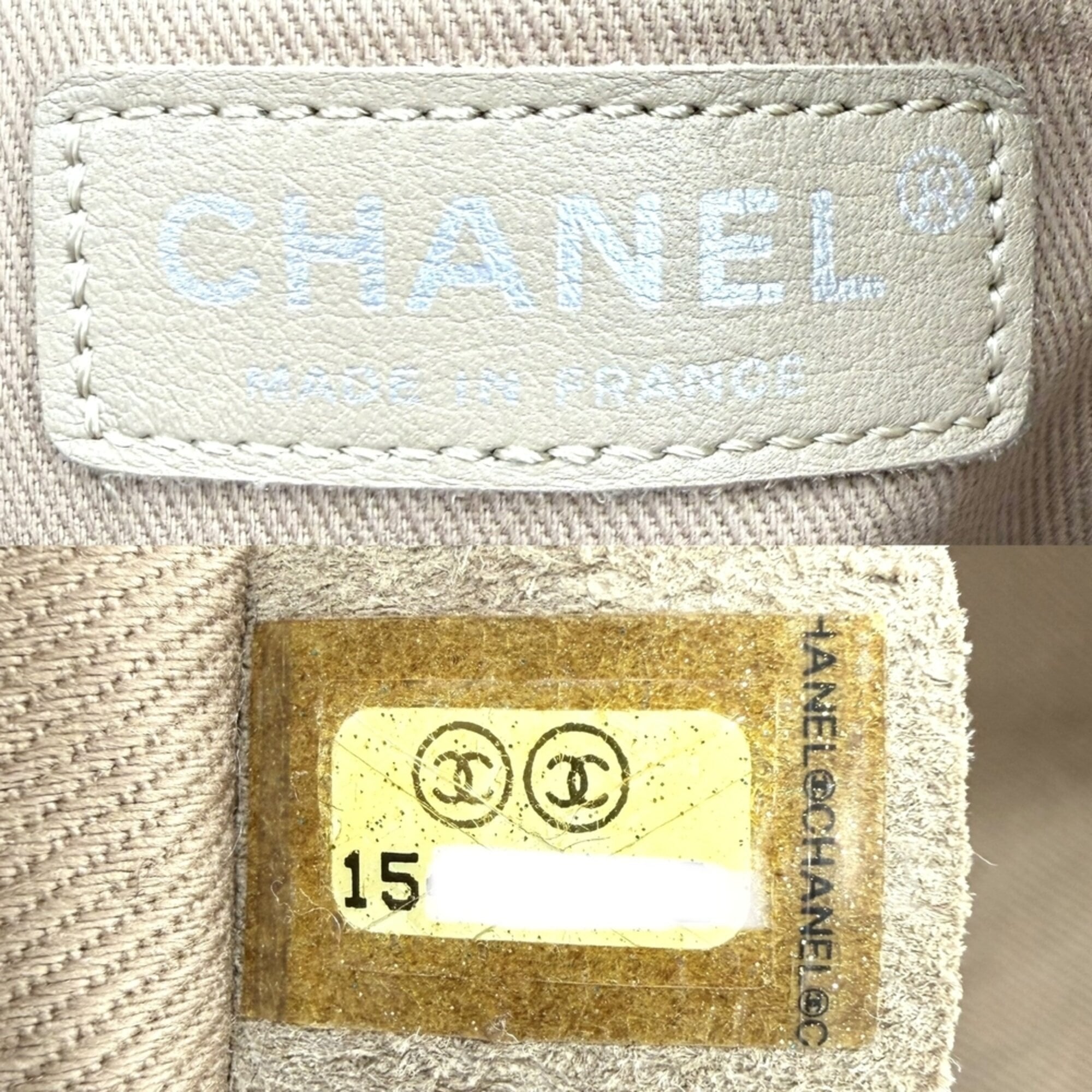 Chanel Gray White Wool Leather Handbag Shoulder Bag (Pre-Owned)