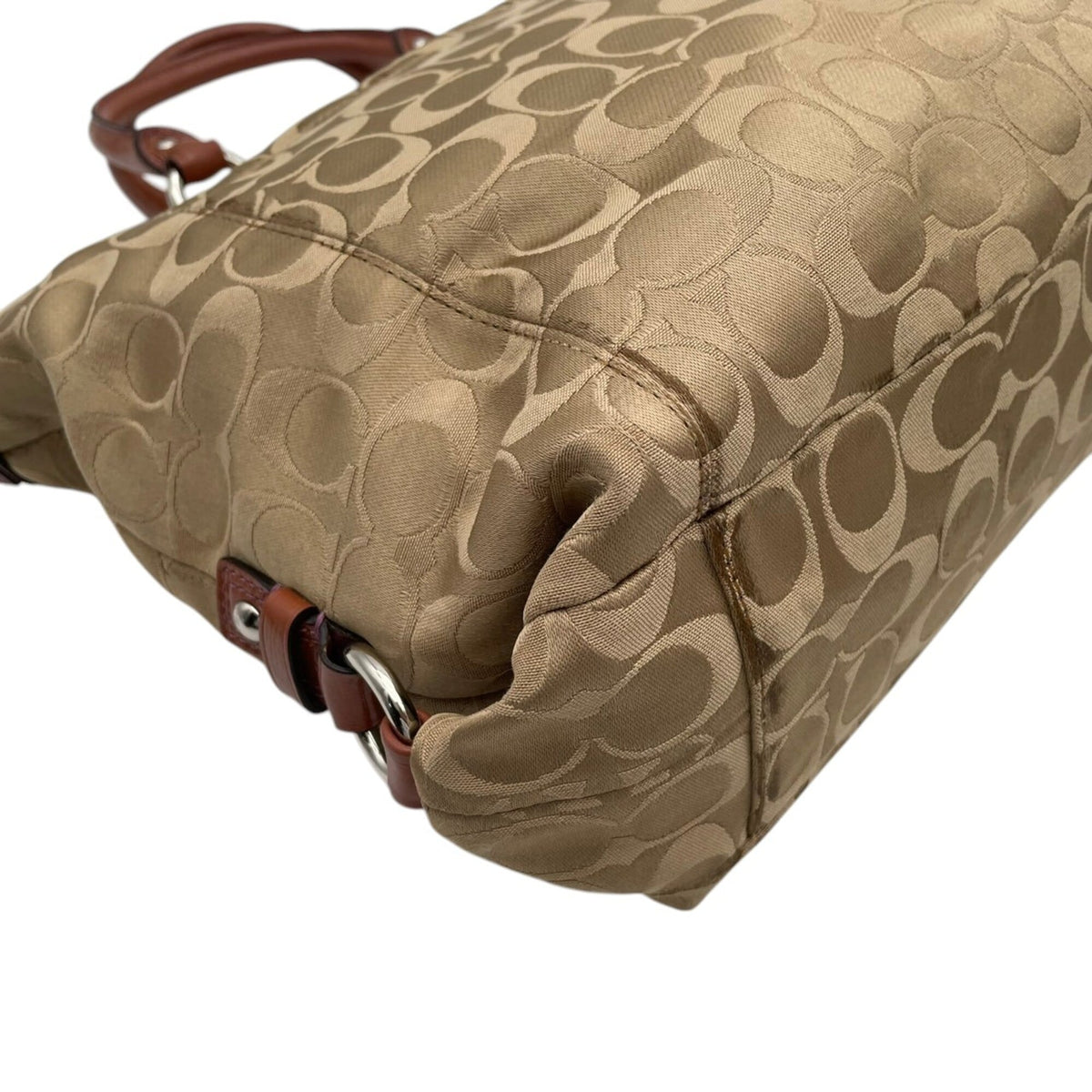 Coach Beige Brown Leather Handbag Shoulder Bag Tote Bag (Pre-Owned)