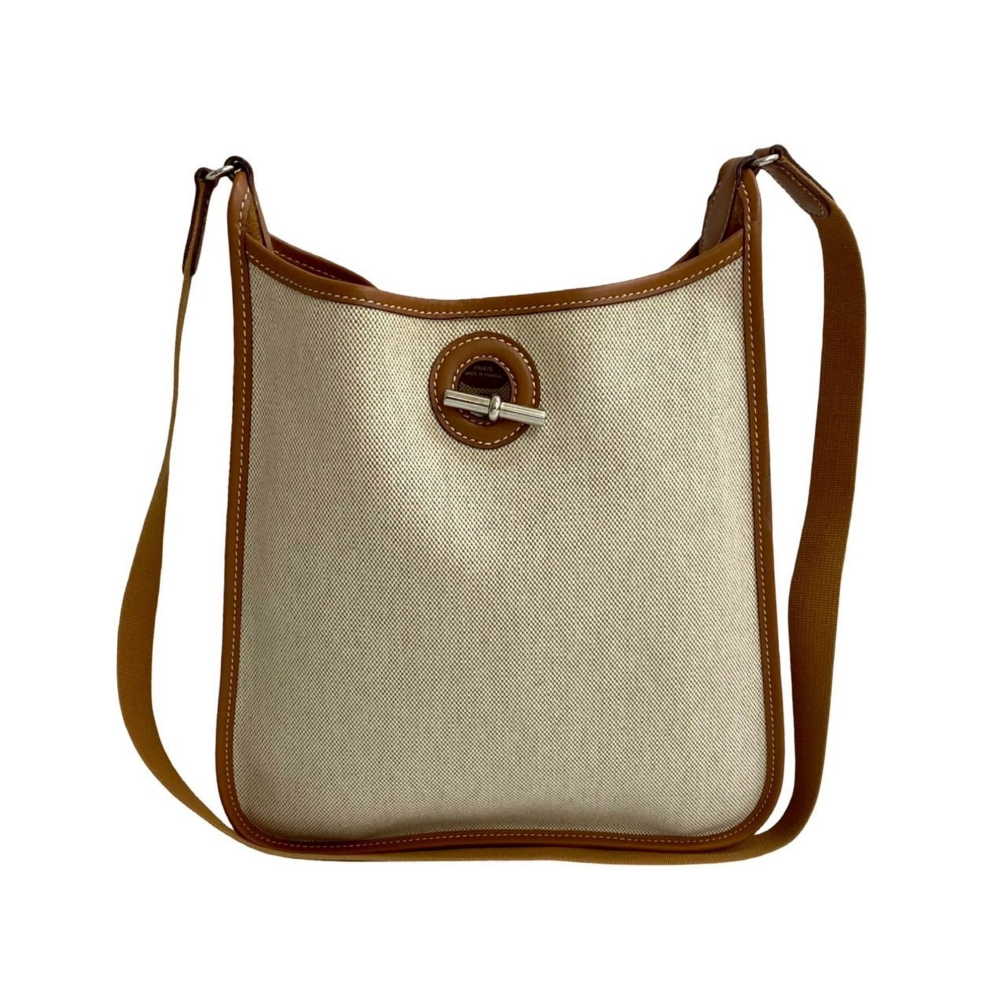 Hermes Brown White Toile H Buffalo Leather Shoulder Bag (Pre-Owned)