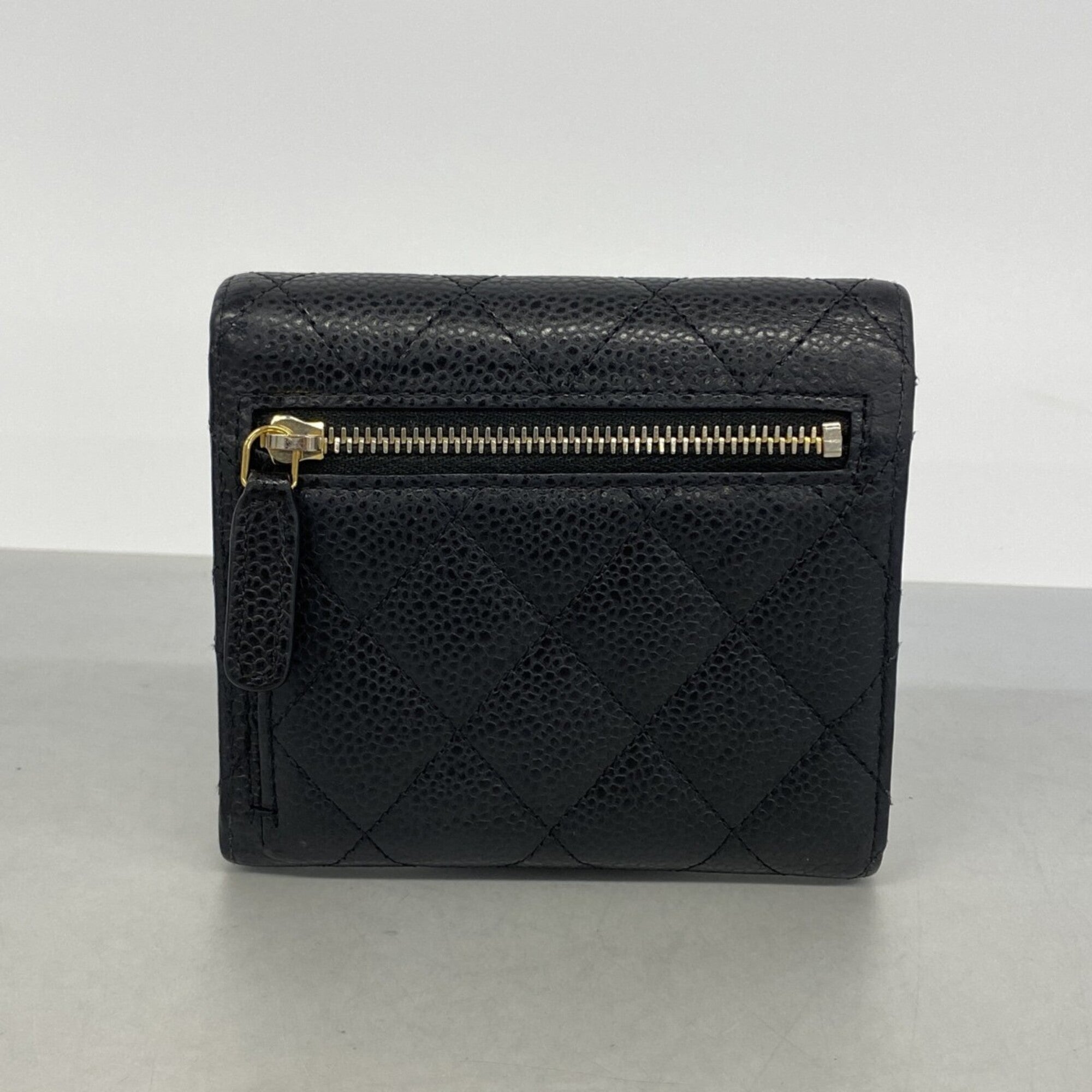 Chanel Black Grained Calfskin Wallet (Tri-Fold) (Pre-Owned)