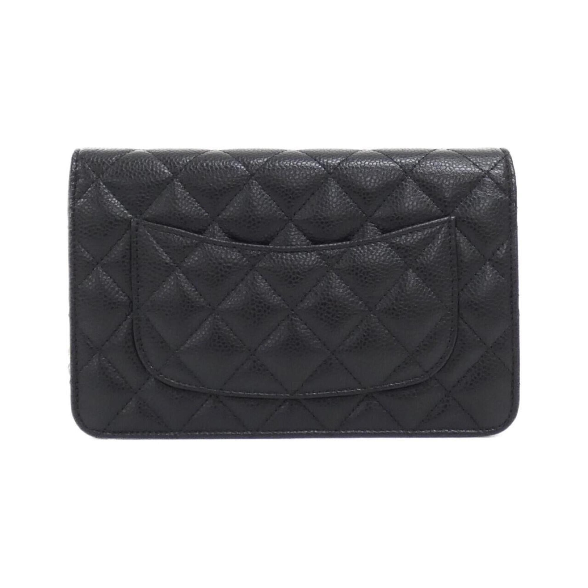 Chanel Black Grained Calfskin Chain/Shoulder Wallet (Pre-Owned)