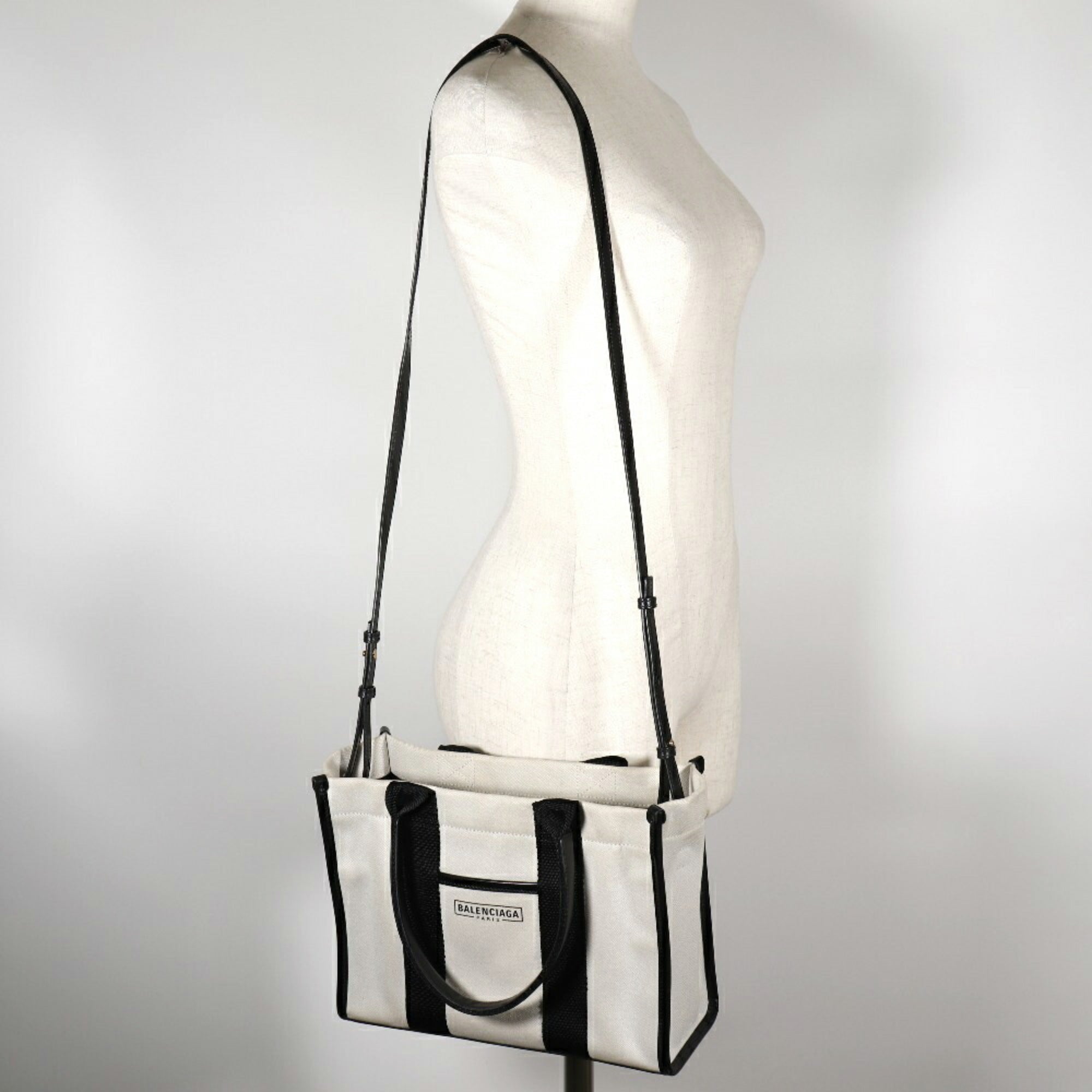 Balenciaga Black White Canvas Pouch Tote Bag (Pre-Owned)