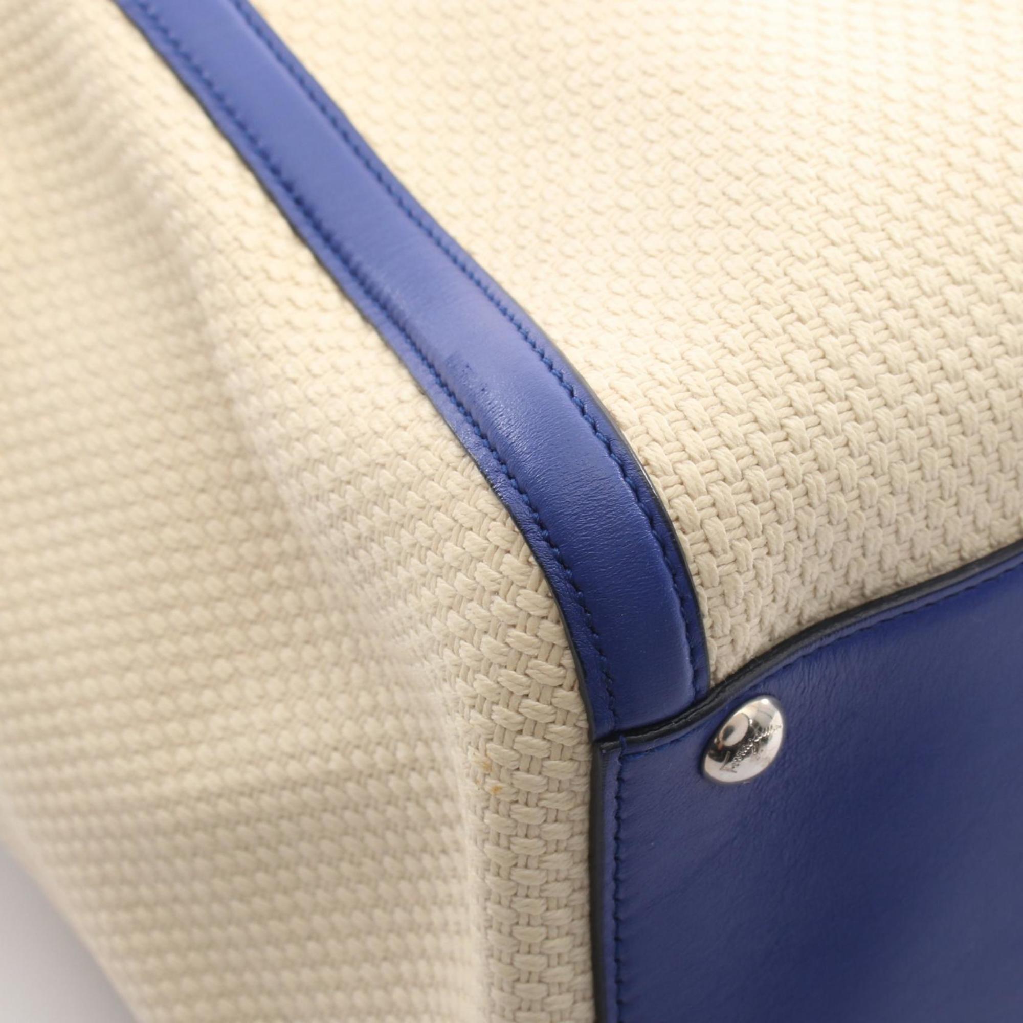 Salvatore Ferragamo Blue Ivory Canvas Leather Handbag (Pre-Owned)