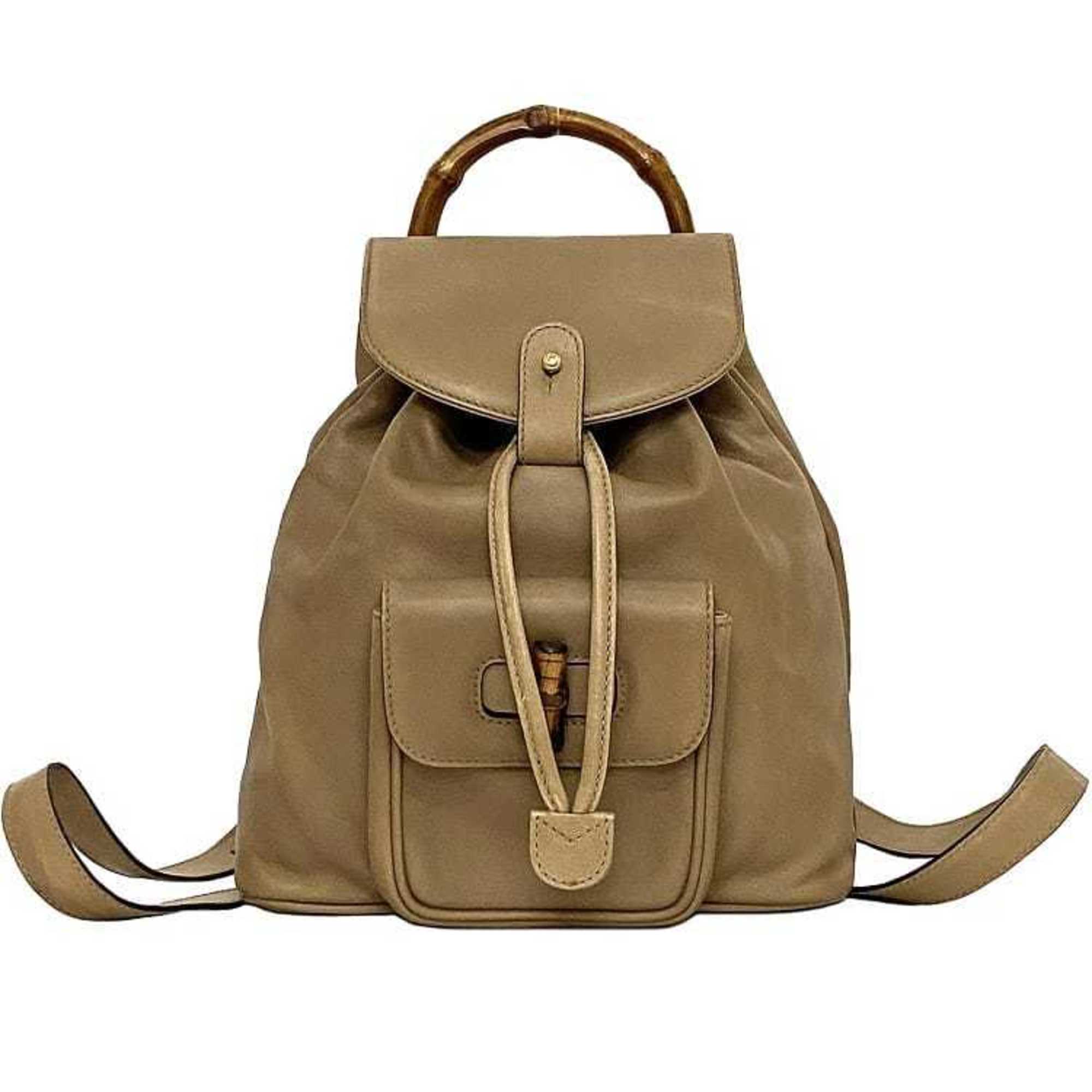 Gucci Beige Leather Bamboo Backpack (Pre-Owned)