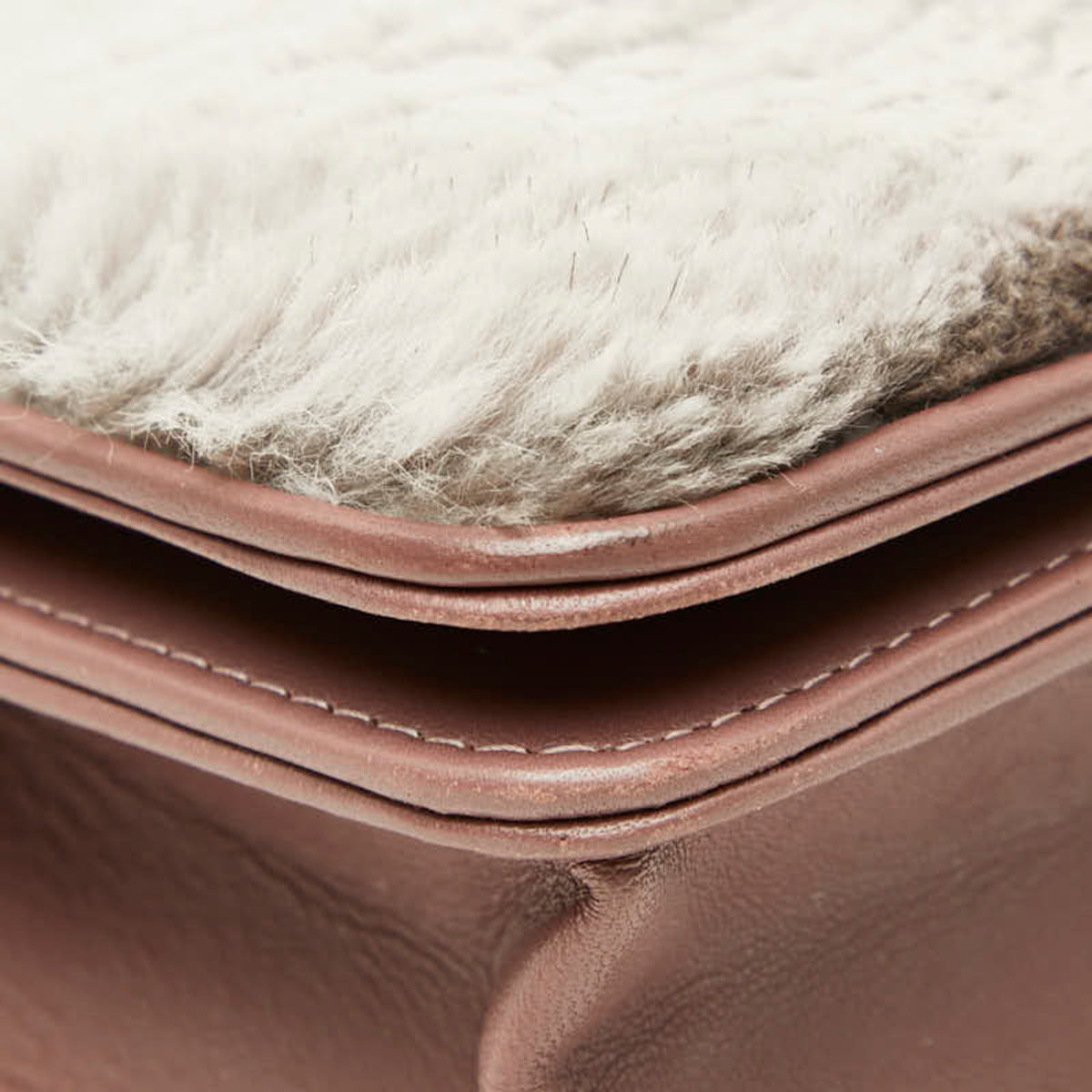 Chanel Gray Pink Fur Leather Shoulder Bag (Pre-Owned)