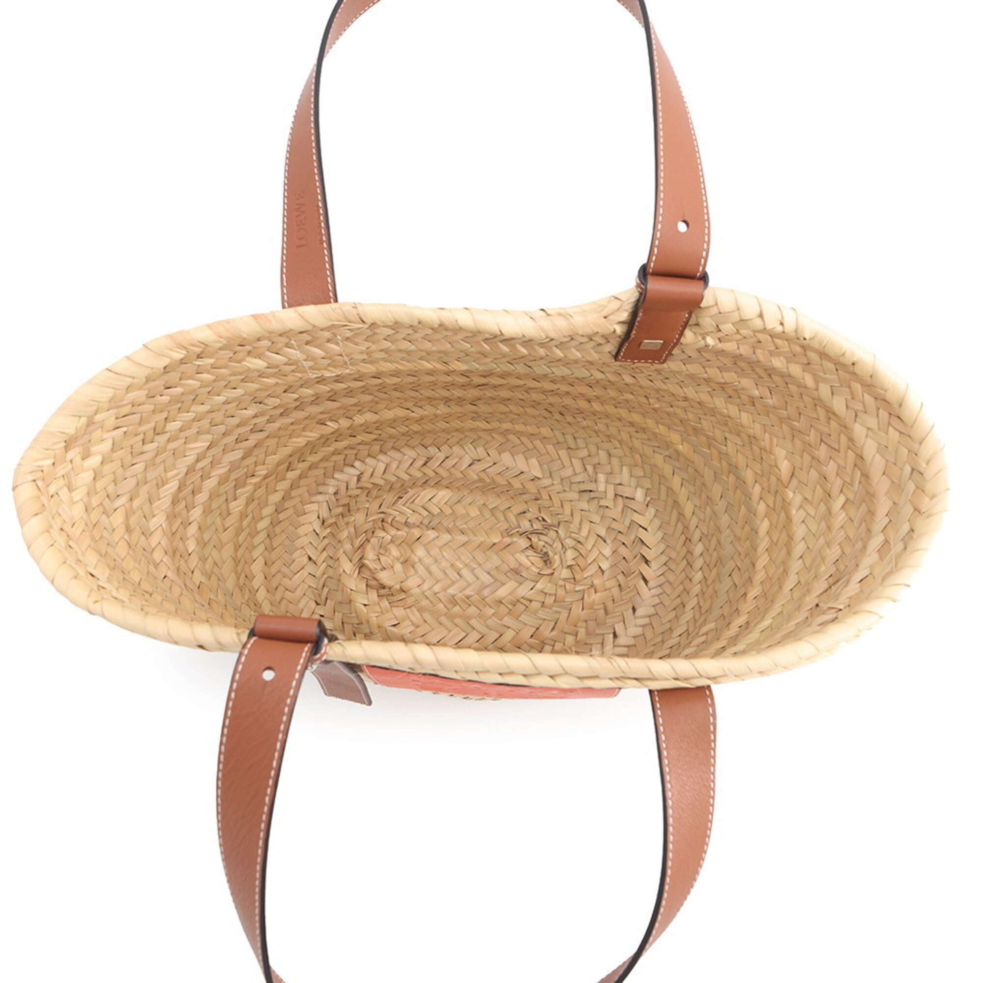 Loewe Brown Orange Raffia Leather Basket Tote Bag (Pre-Owned)