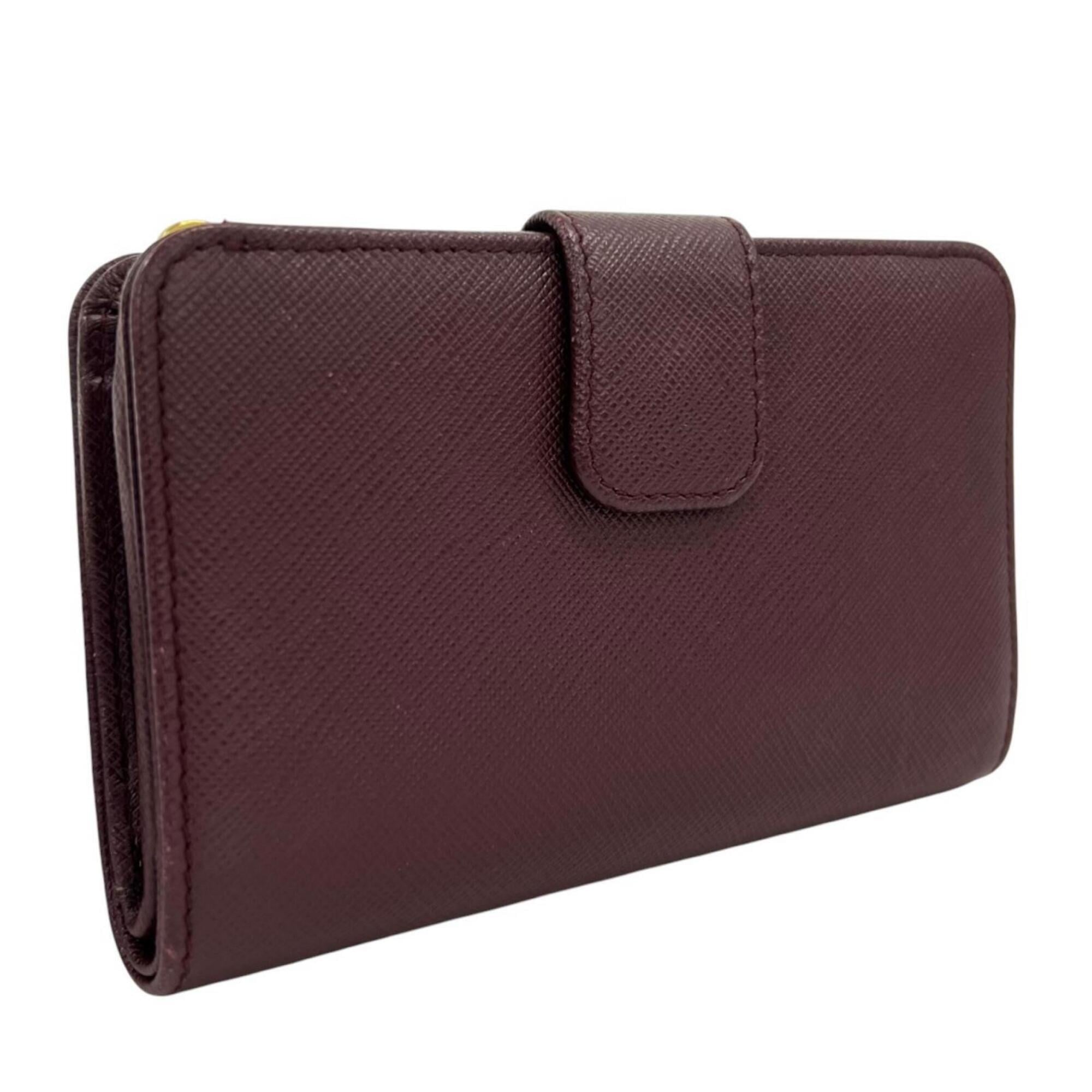 Prada Burgundy Ivory Pink Saffiano Metal Wallet (Bi-Fold) (Pre-Owned)