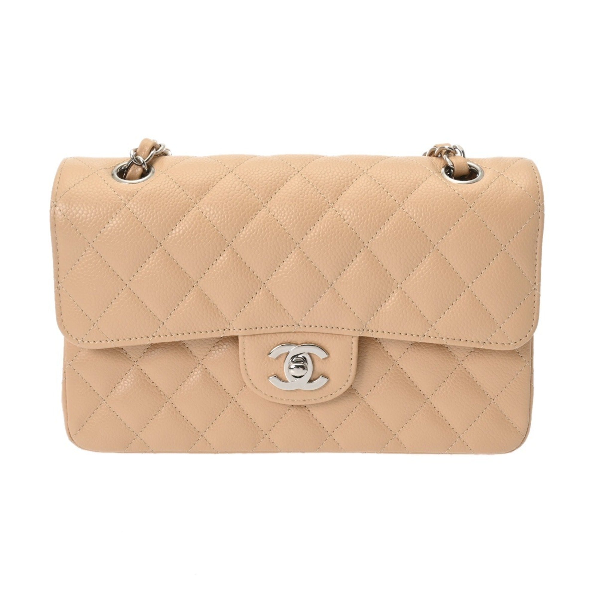 Chanel Beige Grained Calfskin Shoulder Bag (Pre-Owned)