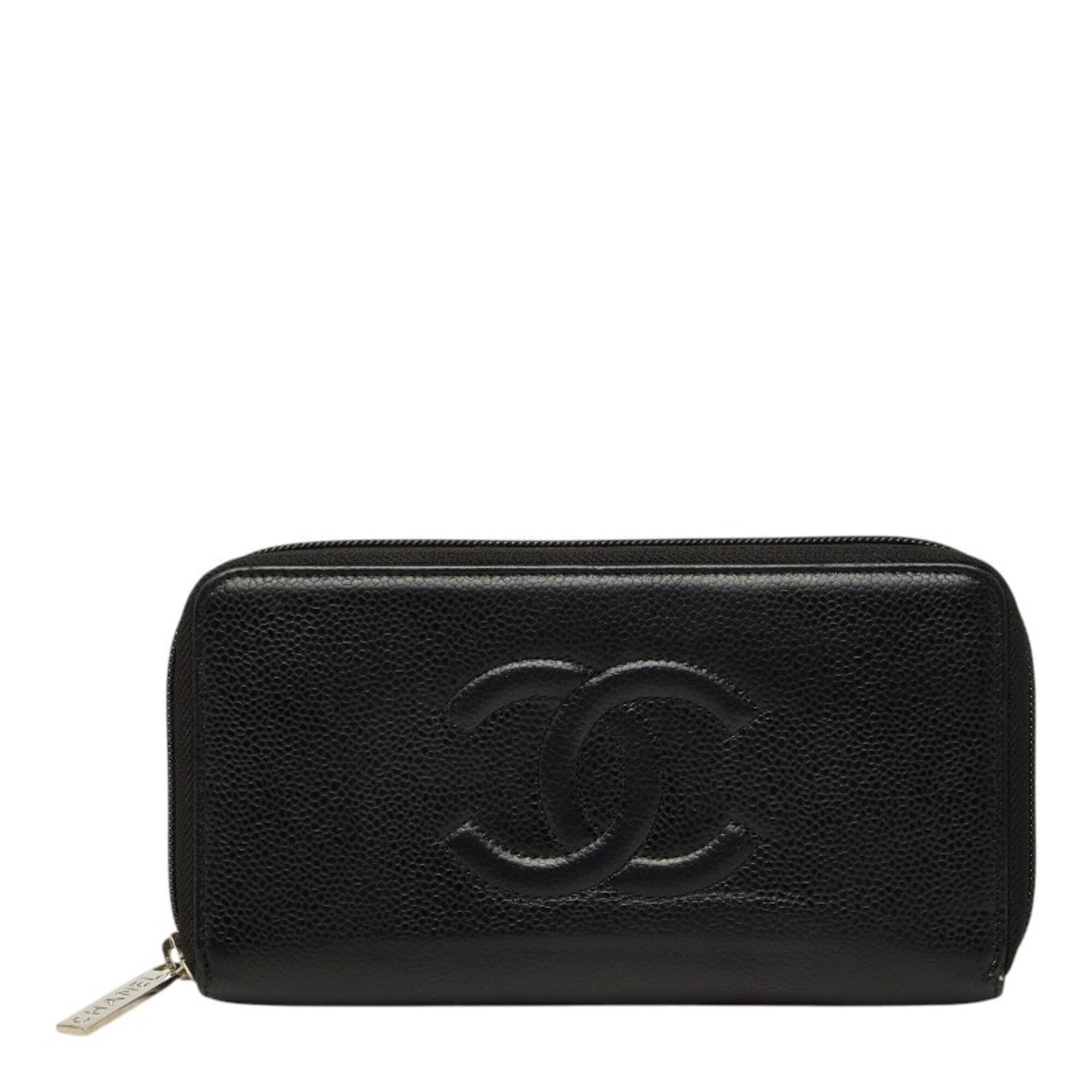 Chanel Black Grained Calfskin Long Wallet (Bi-Fold) (Pre-Owned)