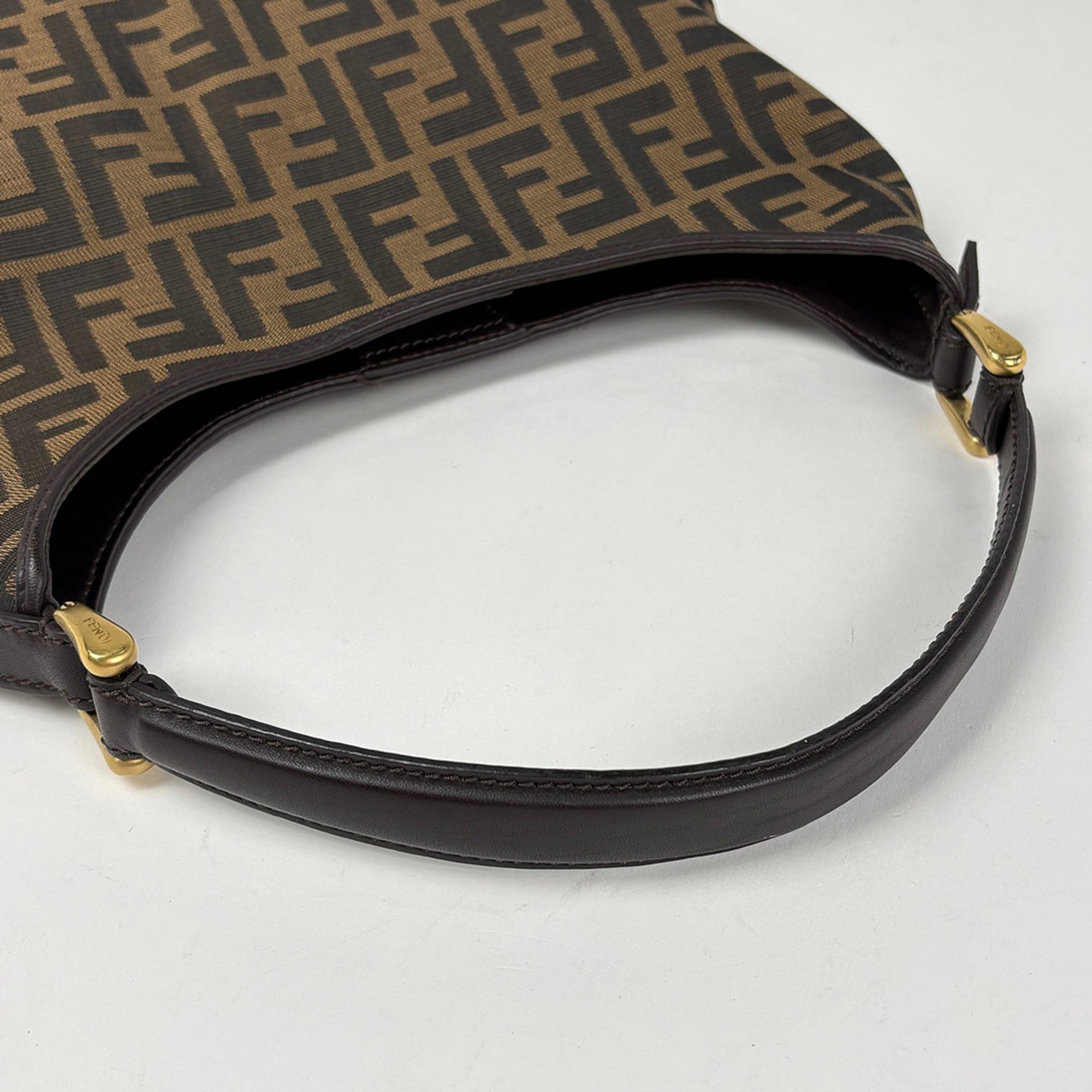 Fendi Zucca Brown Canvas Leather Handbag Shoulder Bag (Pre-Owned)