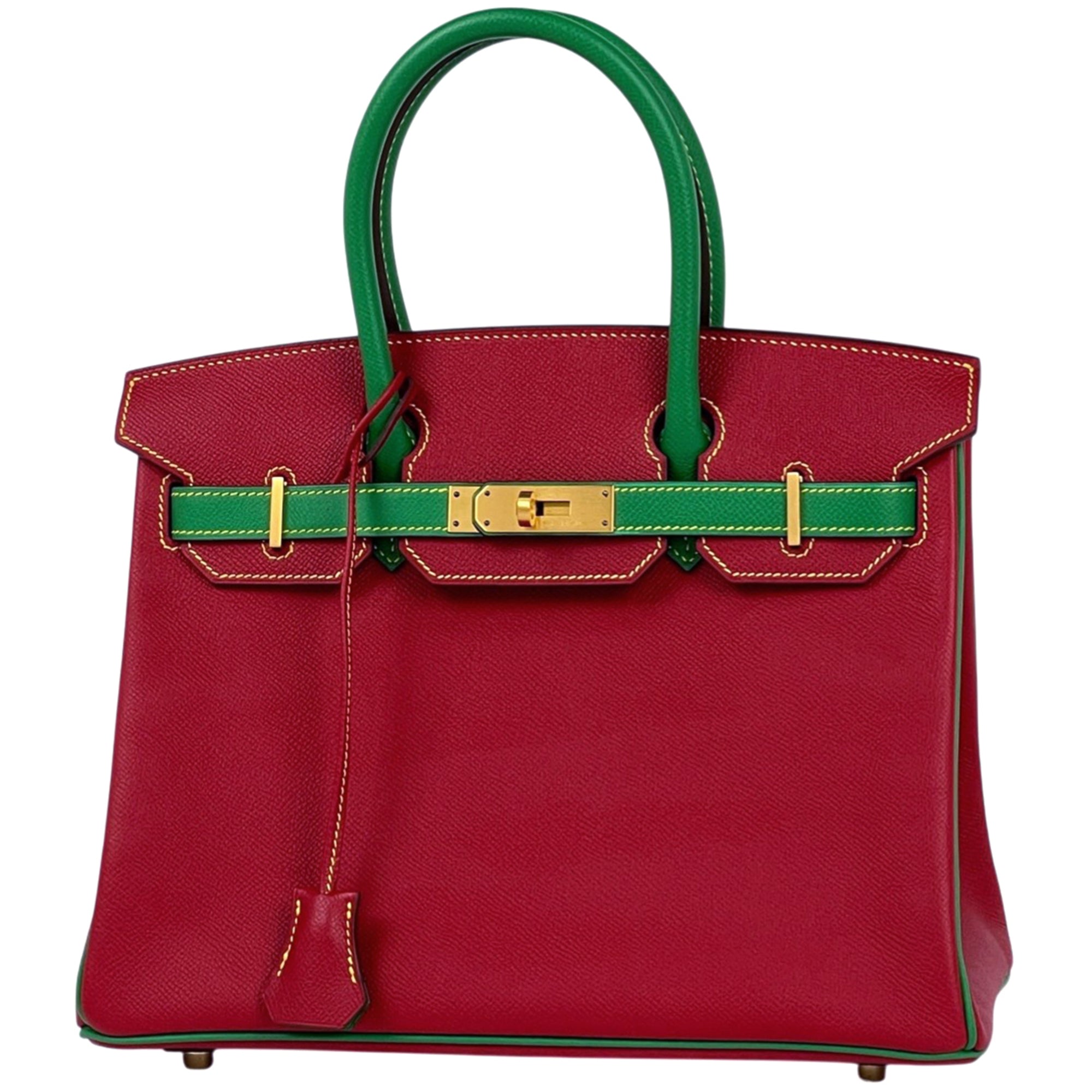 Hermes Birkin Bambou Green Rouge Casaque Epsom Leather Handbag (Pre-Owned)