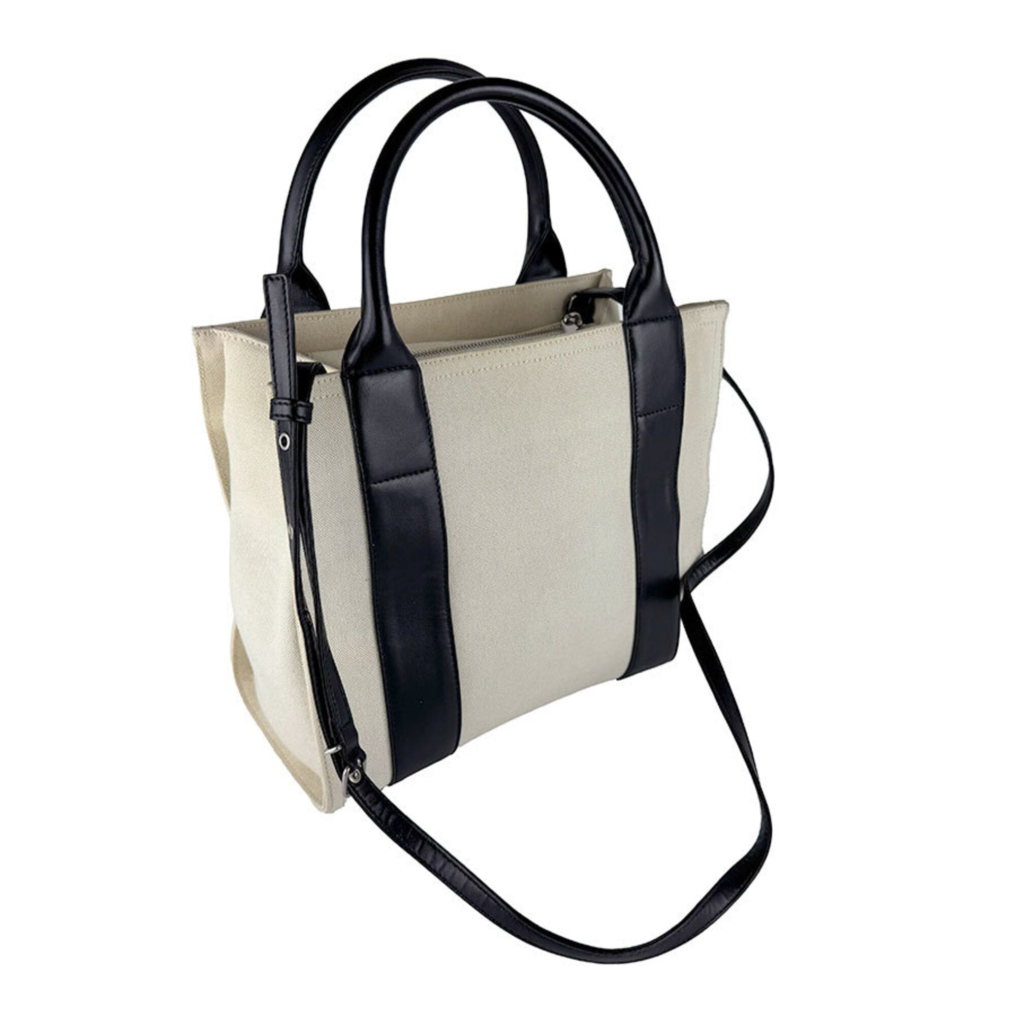 Balenciaga Black Ivory Canvas Handbag Shoulder Bag (Pre-Owned)