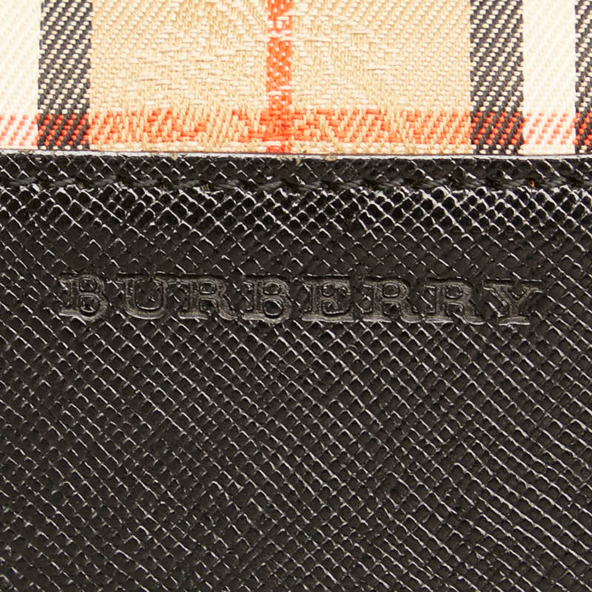 Burberry Beige Black Canvas Leather Handbag (Pre-Owned)