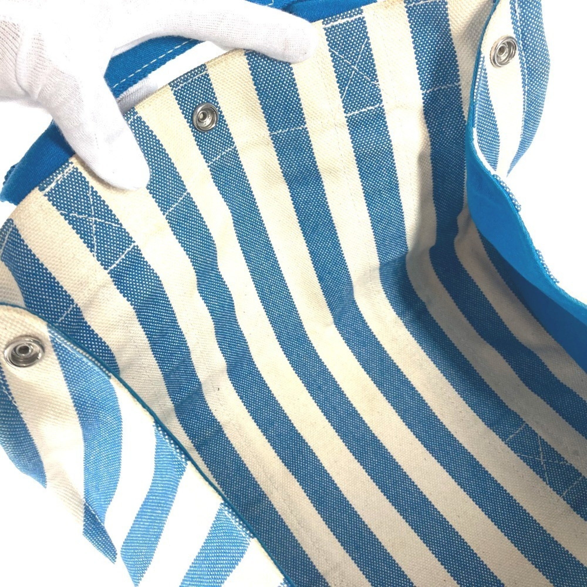 Hermes Blue White Canvas Beach Bag Handbag Pouch Tote Bag (Pre-Owned)