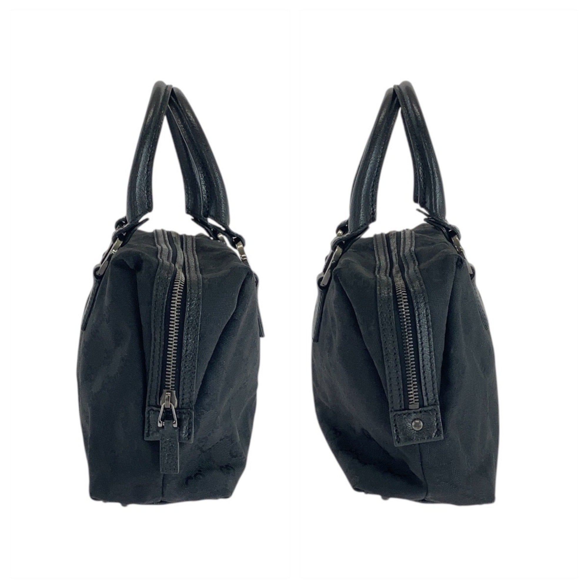 Gucci Black Gg Canvas Leather Handbag Tote Bag (Pre-Owned)