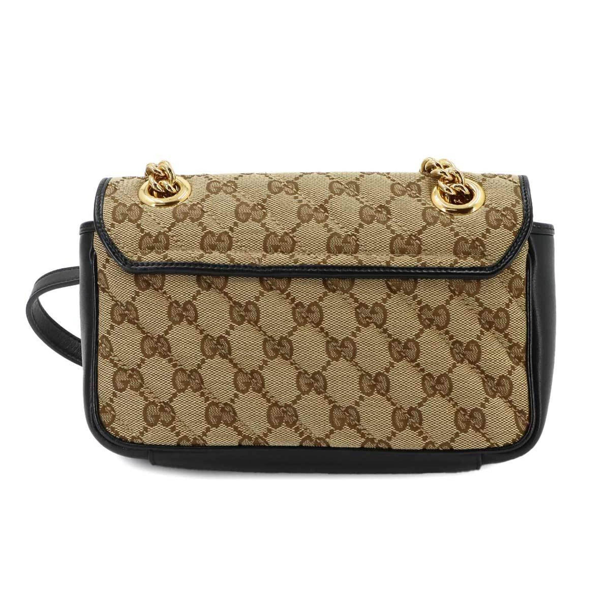 Gucci Gg Marmont Beige Black Gg Canvas Handbag Shoulder Bag (Pre-Owned)