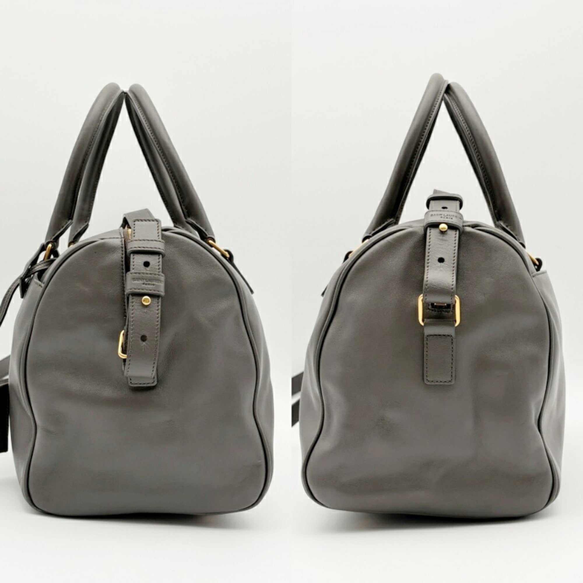 Saint Laurent Gray Leather Suede Boston Bag Shoulder Bag (Pre-Owned)