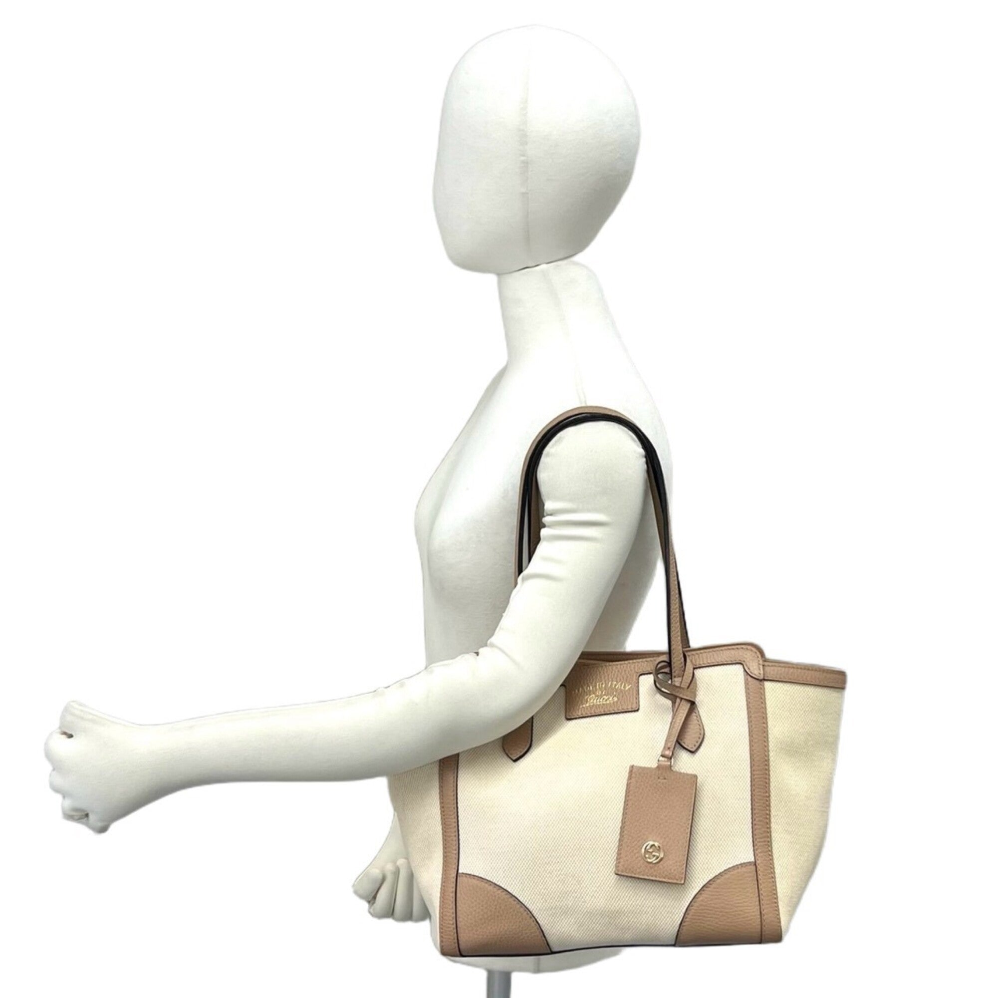 Gucci Beige Brown Canvas Leather Tote Bag (Pre-Owned)