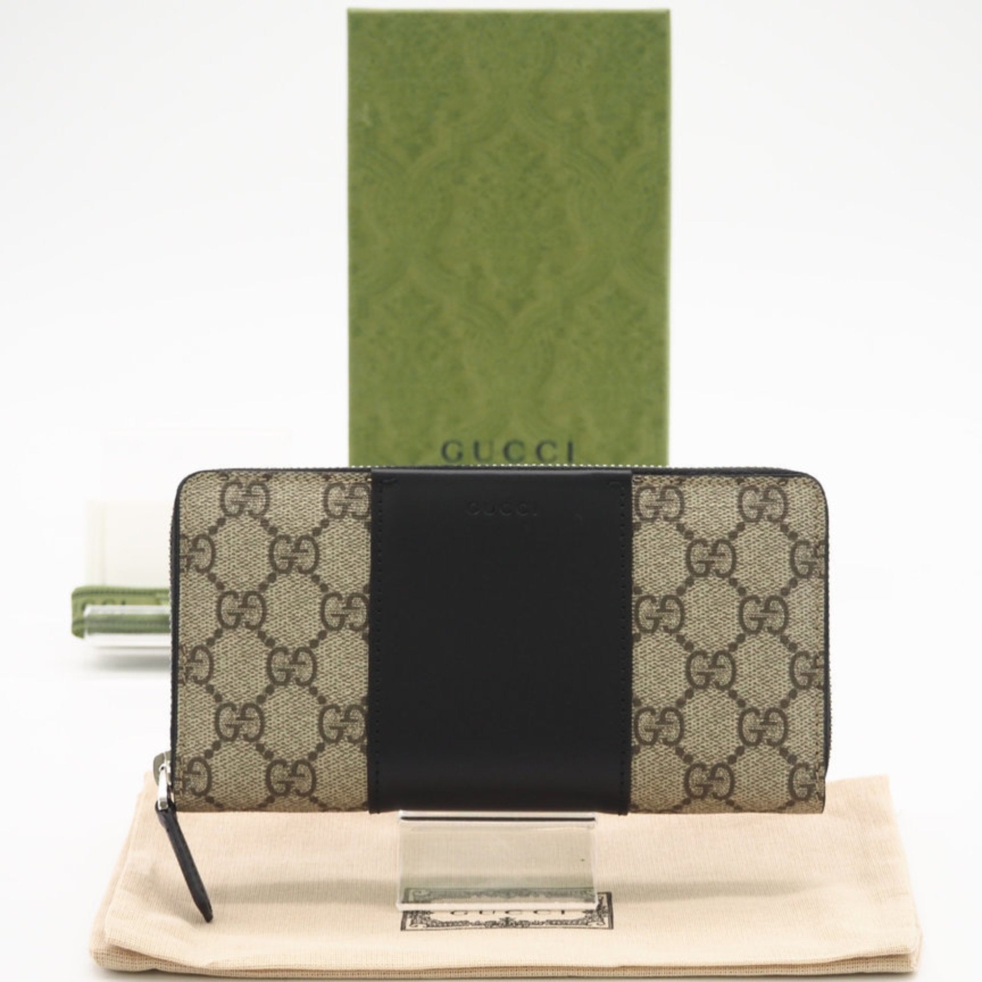 Gucci Beige Black Leather Long Wallet (Bi-Fold) (Pre-Owned)
