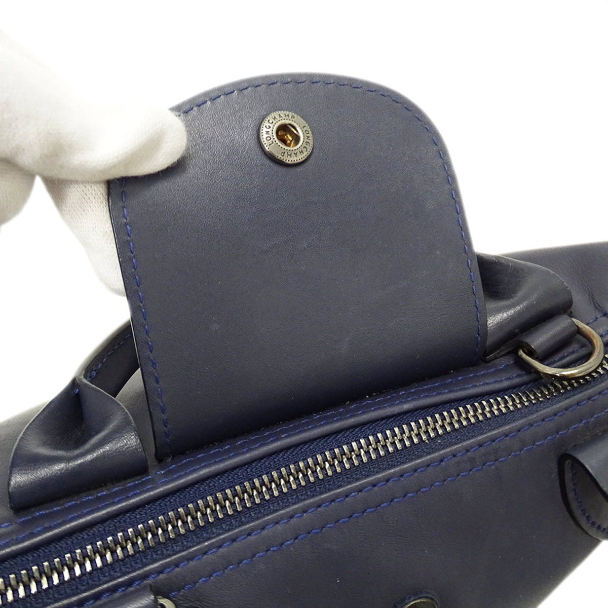 Longchamp Navy Leather Handbag Shoulder Bag (Pre-Owned)