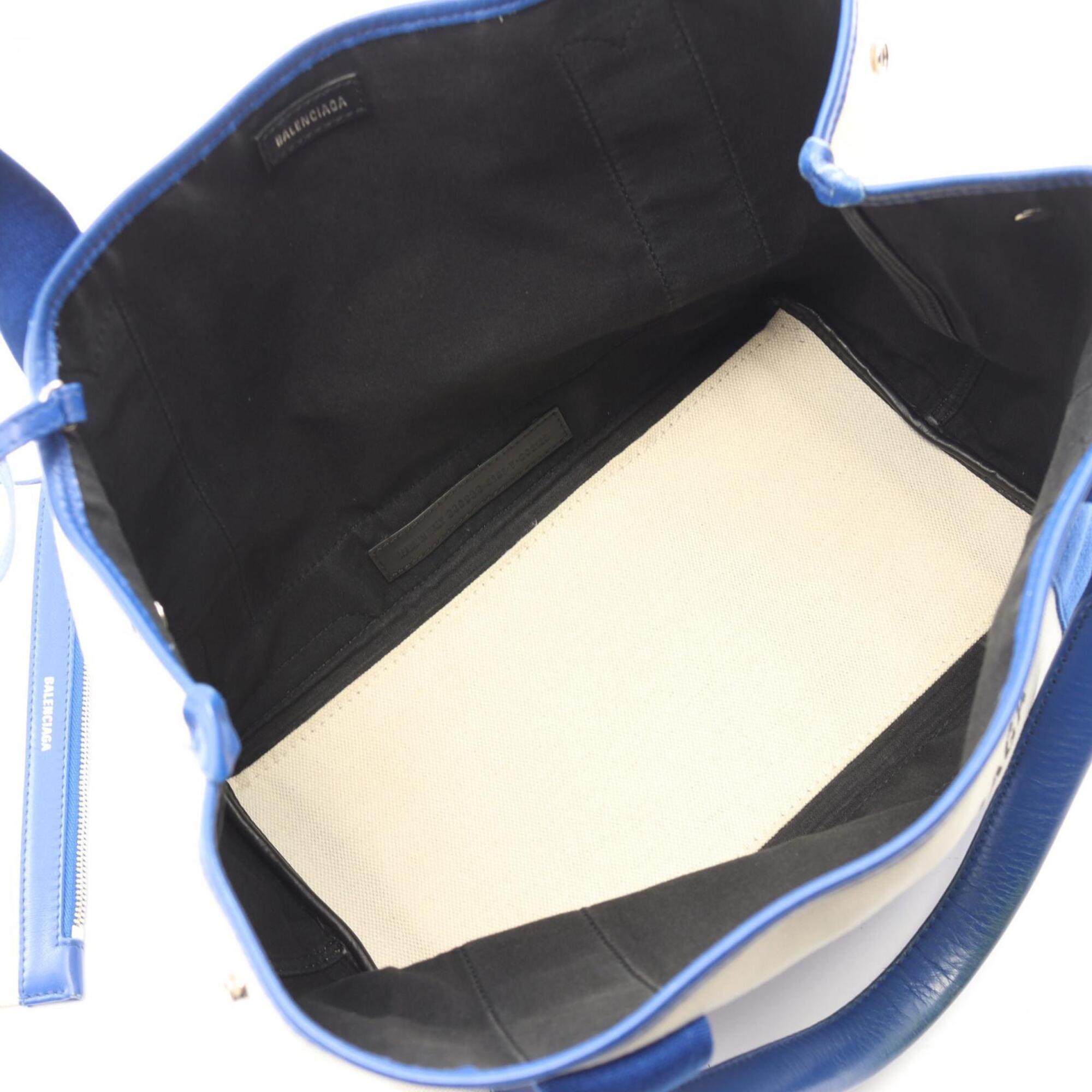 Balenciaga Blue White Canvas Leather Handbag Pouch Tote Bag (Pre-Owned)