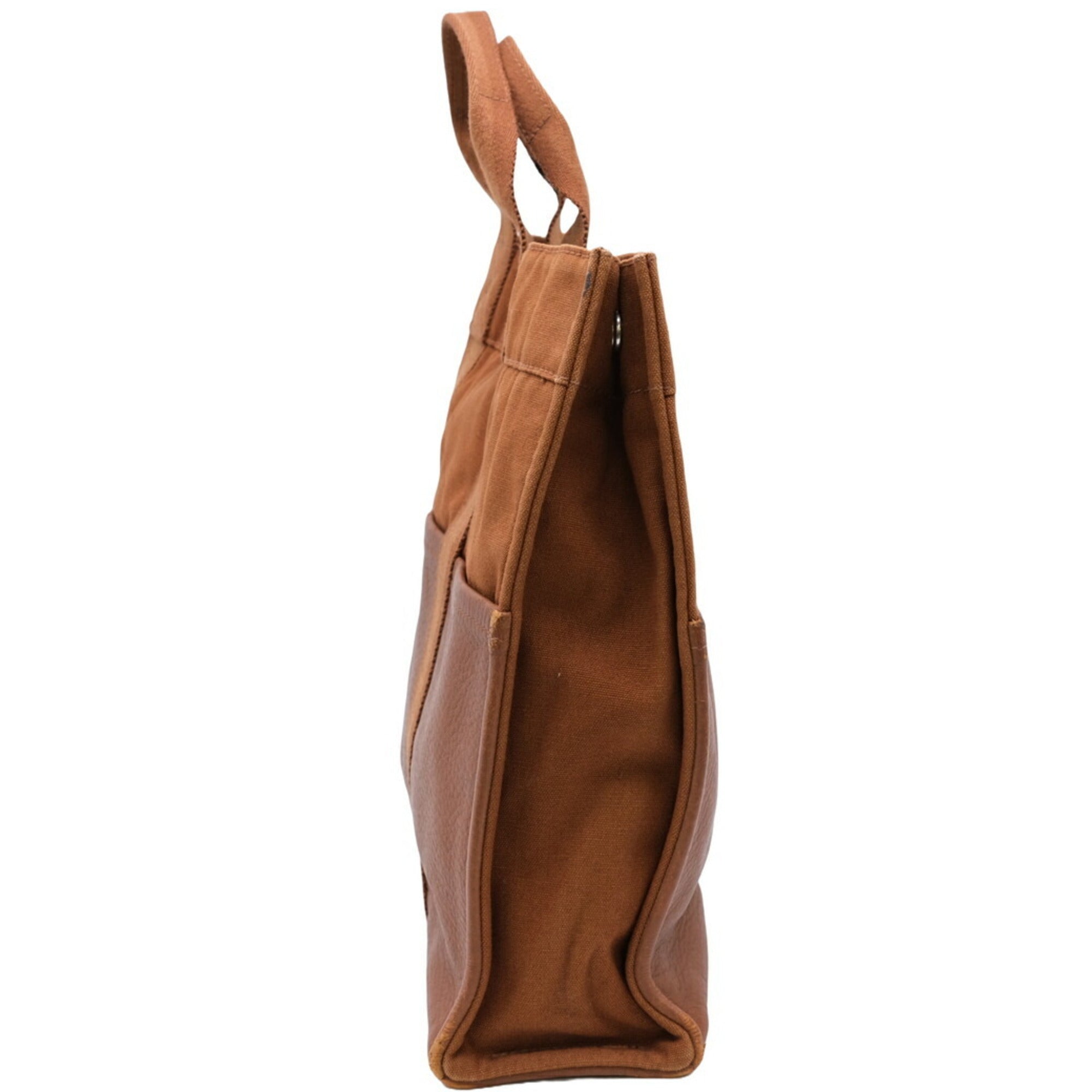 Hermes Brown Canvas Leather Handbag Tote Bag (Pre-Owned)