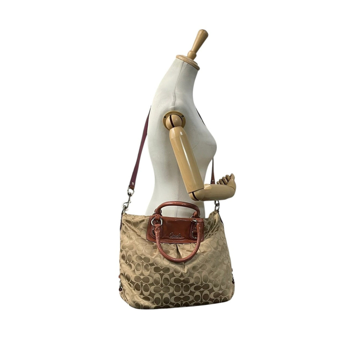 Coach Beige Brown Leather Handbag Shoulder Bag Tote Bag (Pre-Owned)