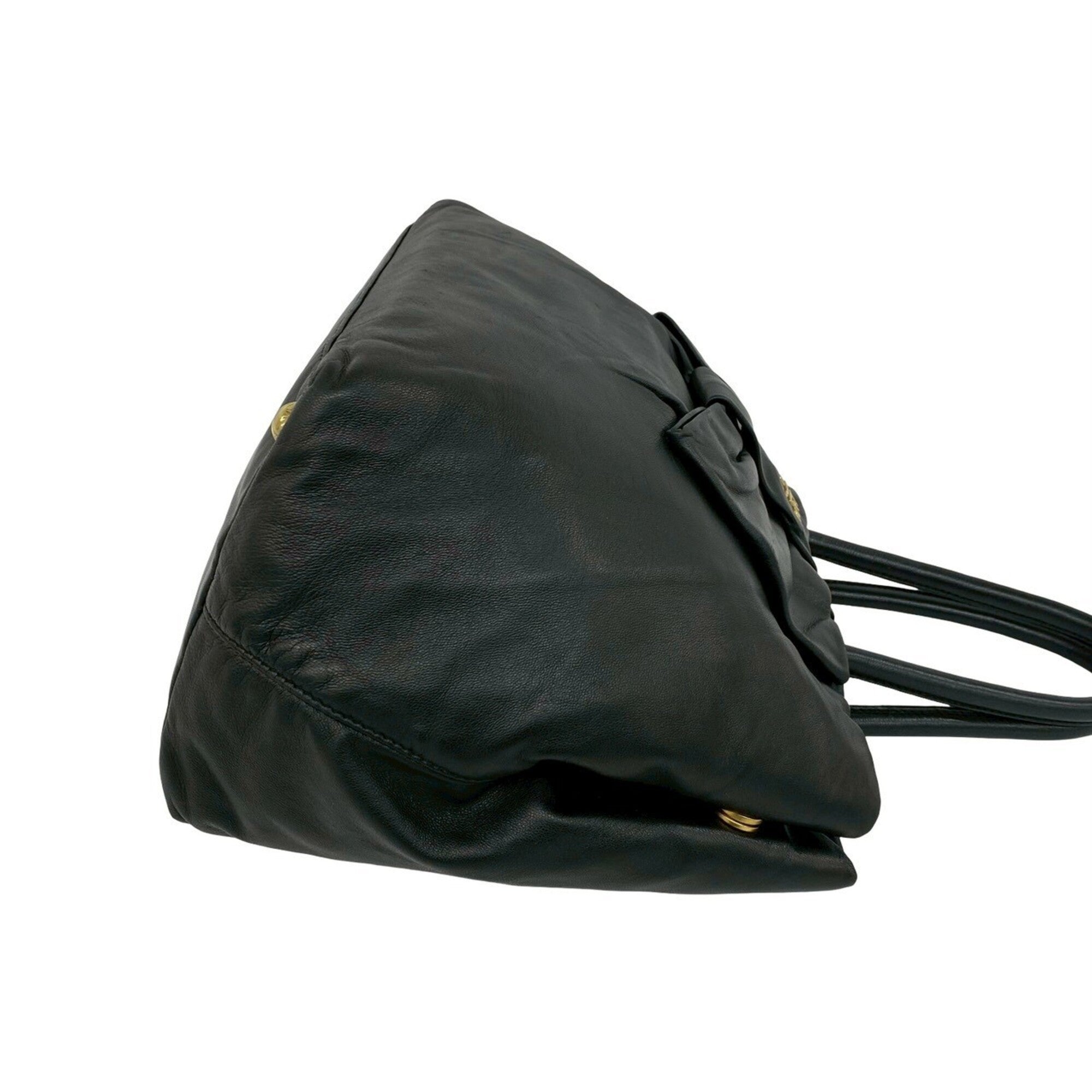 Prada Black Leather Boston Bag Handbag Tote Bag (Pre-Owned)