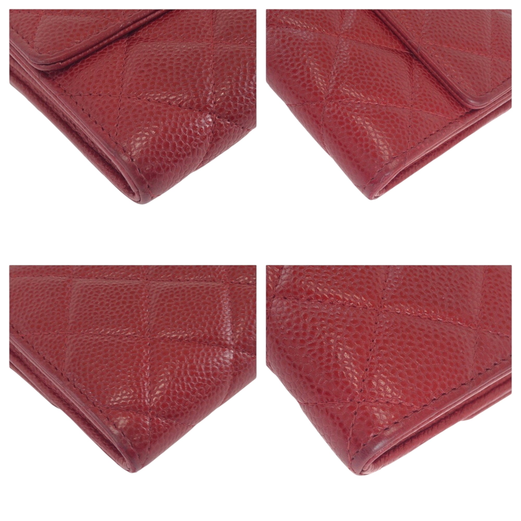 Chanel Red Color Grained Calfskin Long Wallet (Bi-Fold) (Pre-Owned)