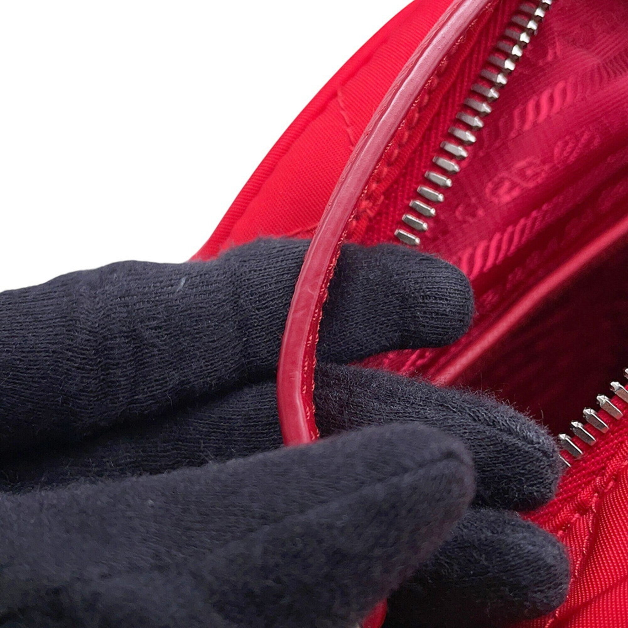 Prada Red Color Nylon Leather Backpack (Pre-Owned)