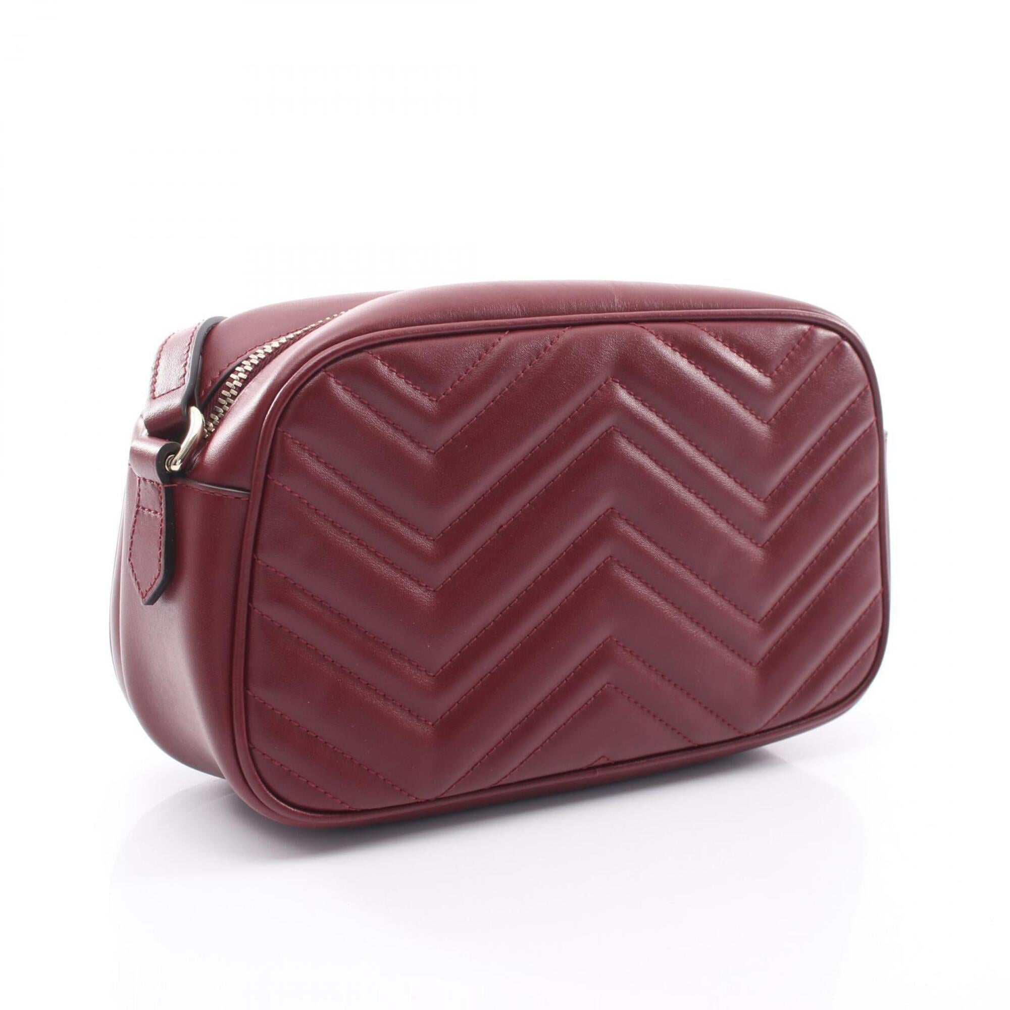 Gucci Gg Marmont Bordeaux Leather Handbag Shoulder Bag (Pre-Owned)